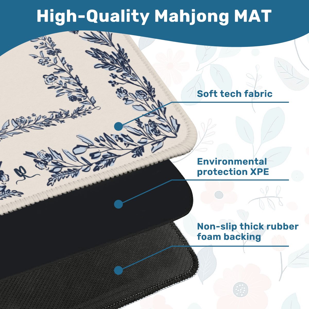 Blue Bow & Bloom Mahjong Mat (Non-Neoprene)