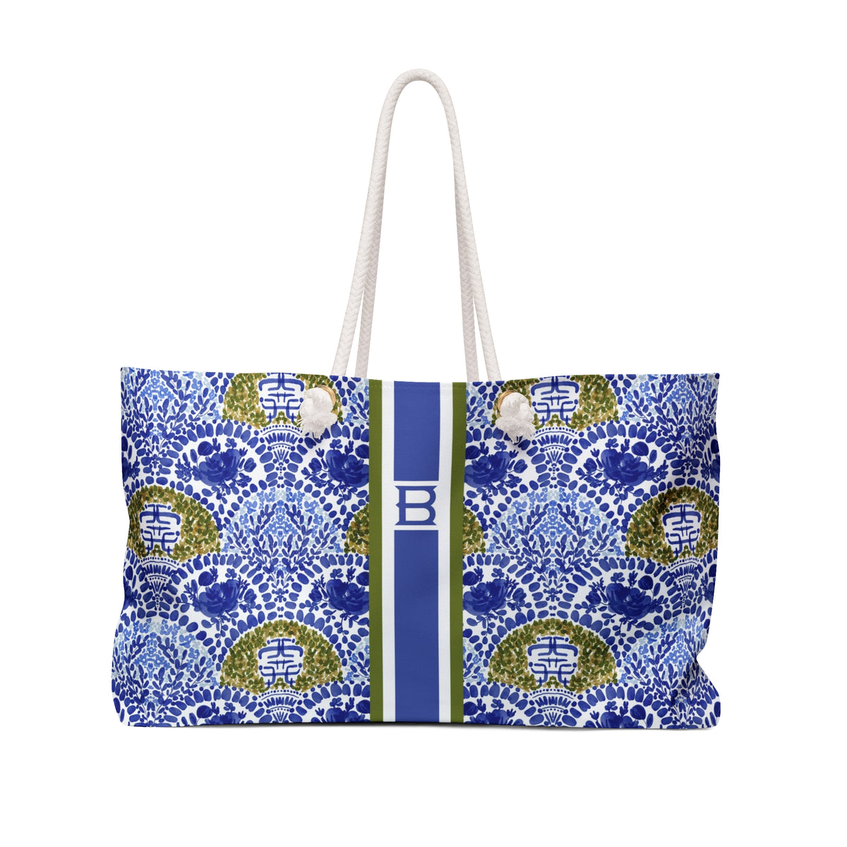 Chinoiserie Shrubs Striped Monogrammed Mahjong Bag