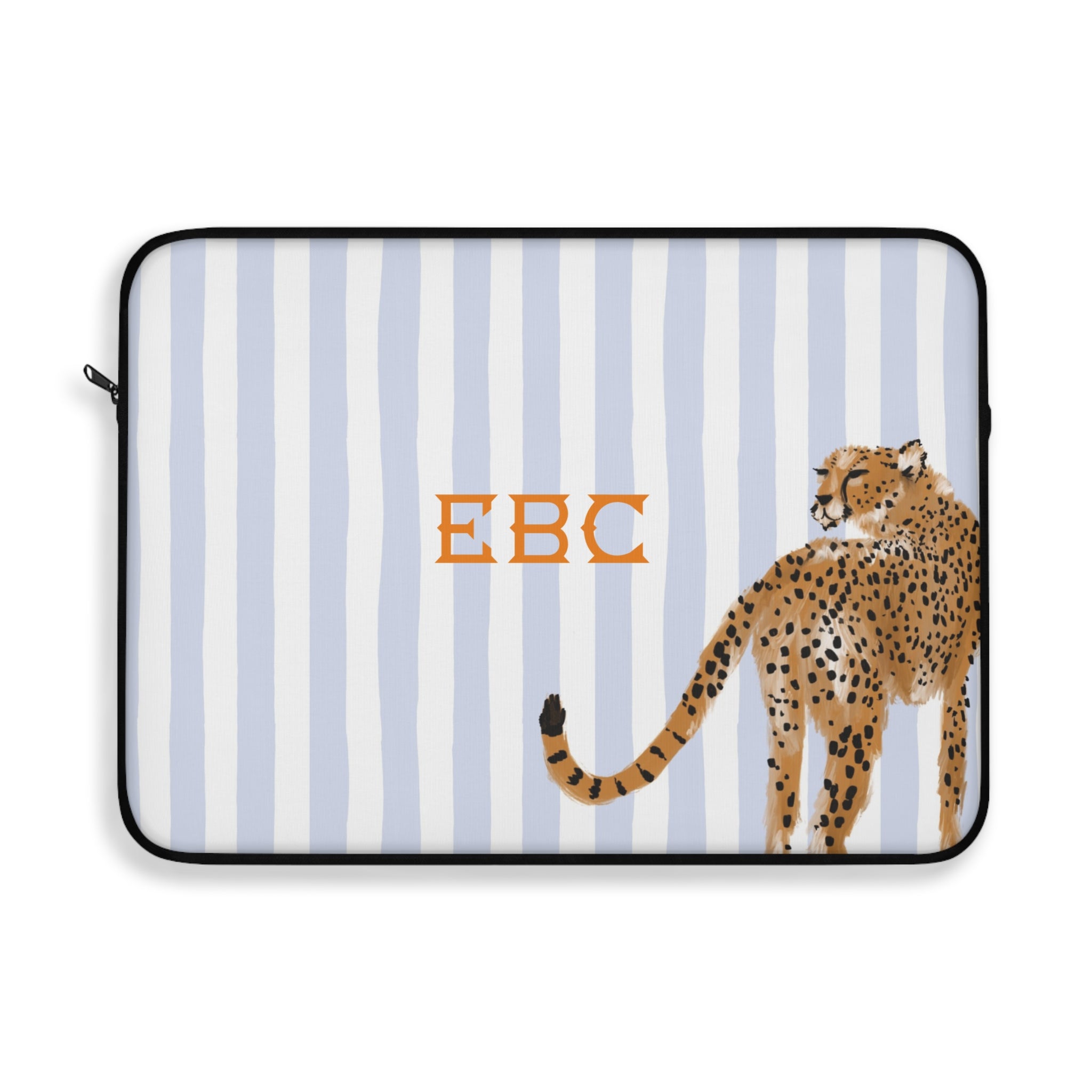 Preppy Cheetah (Blue) Monogrammed Laptop Sleeve