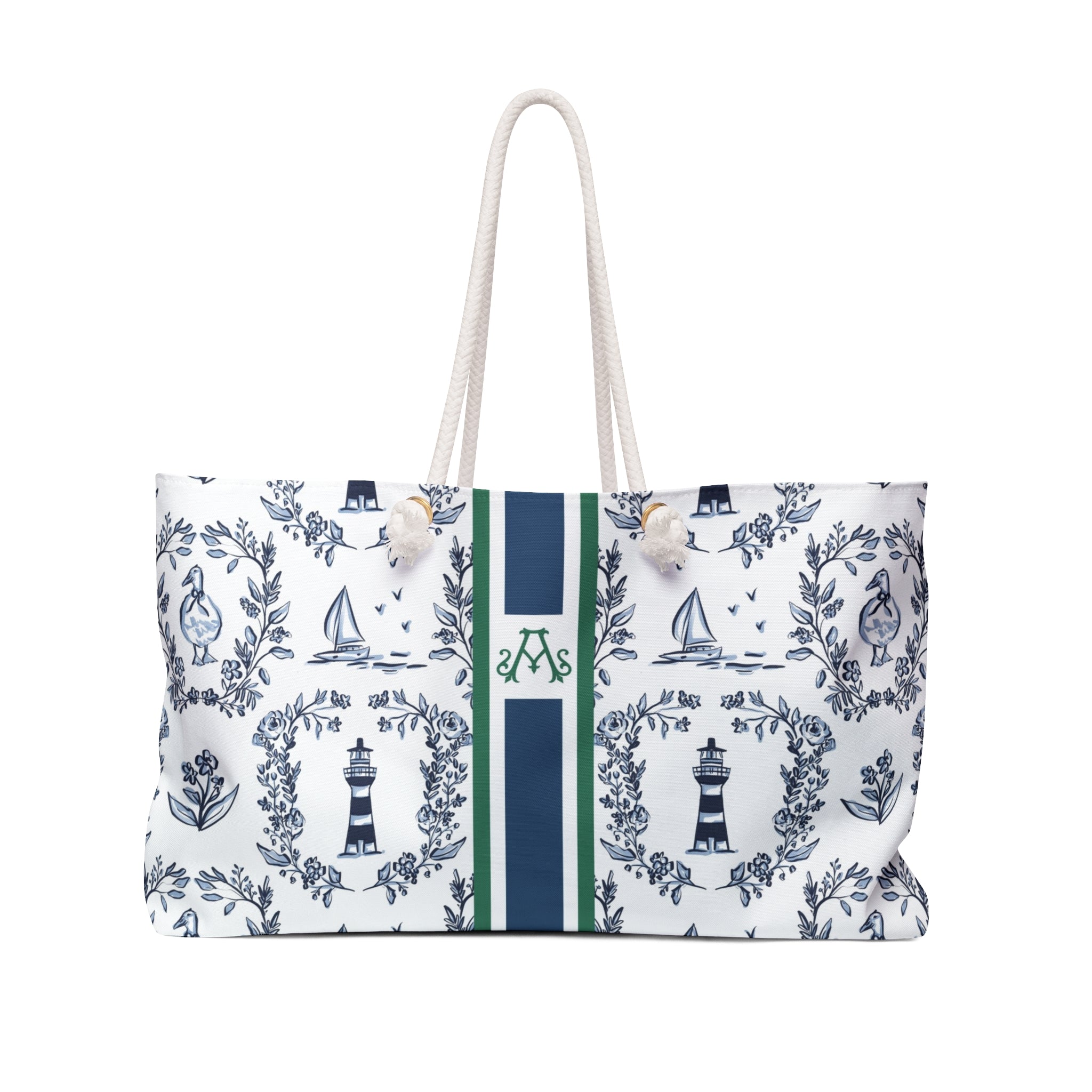 East Coast Summer Striped Monogrammed Mahjong Bag