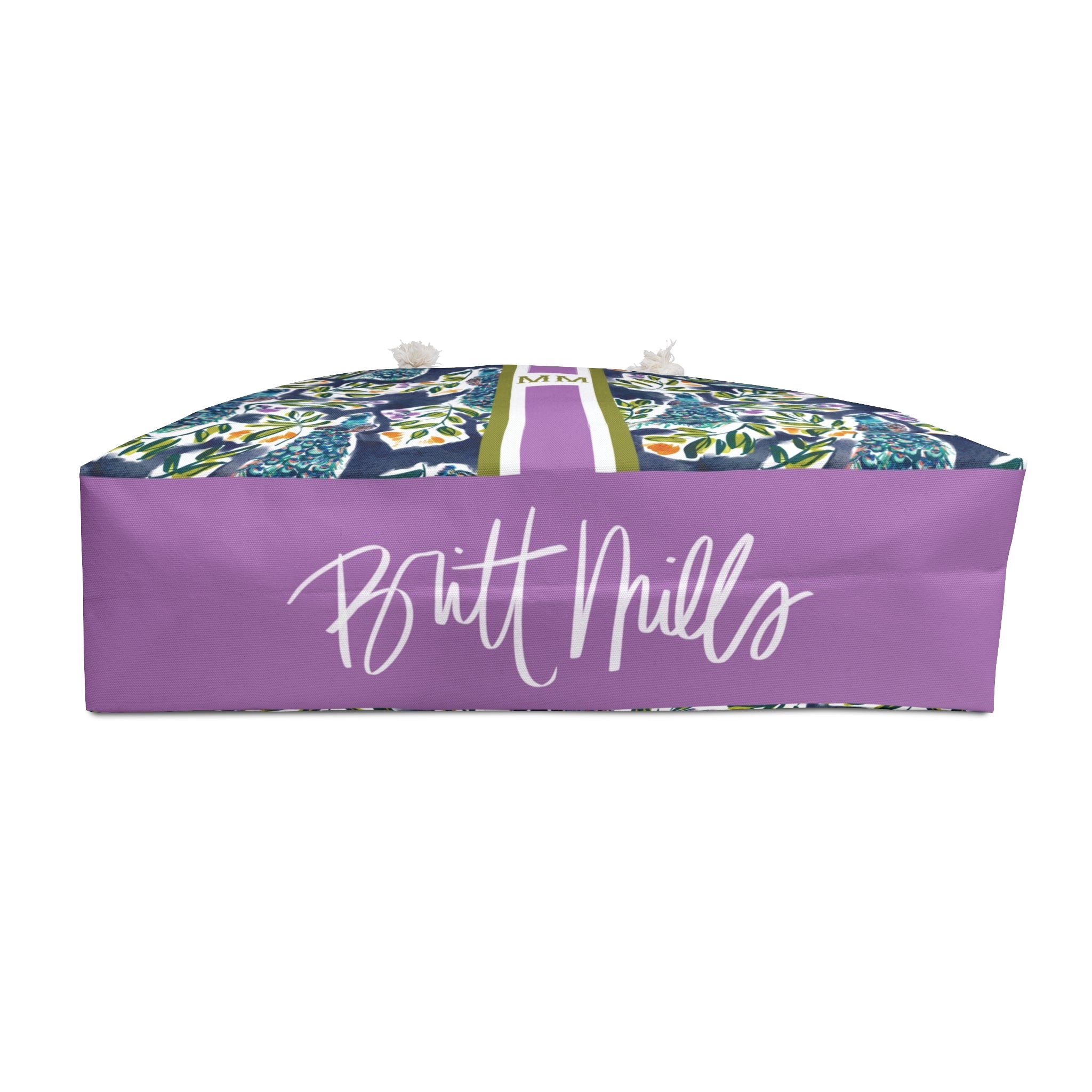 Peacock Garden Striped Monogrammed Mahjong Bag