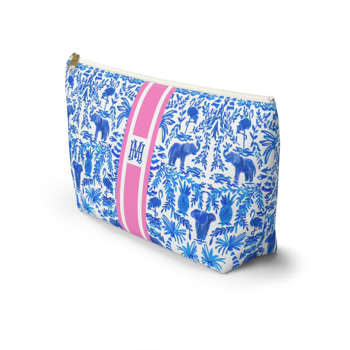 Elephant Fun Striped Monogrammed Pouch