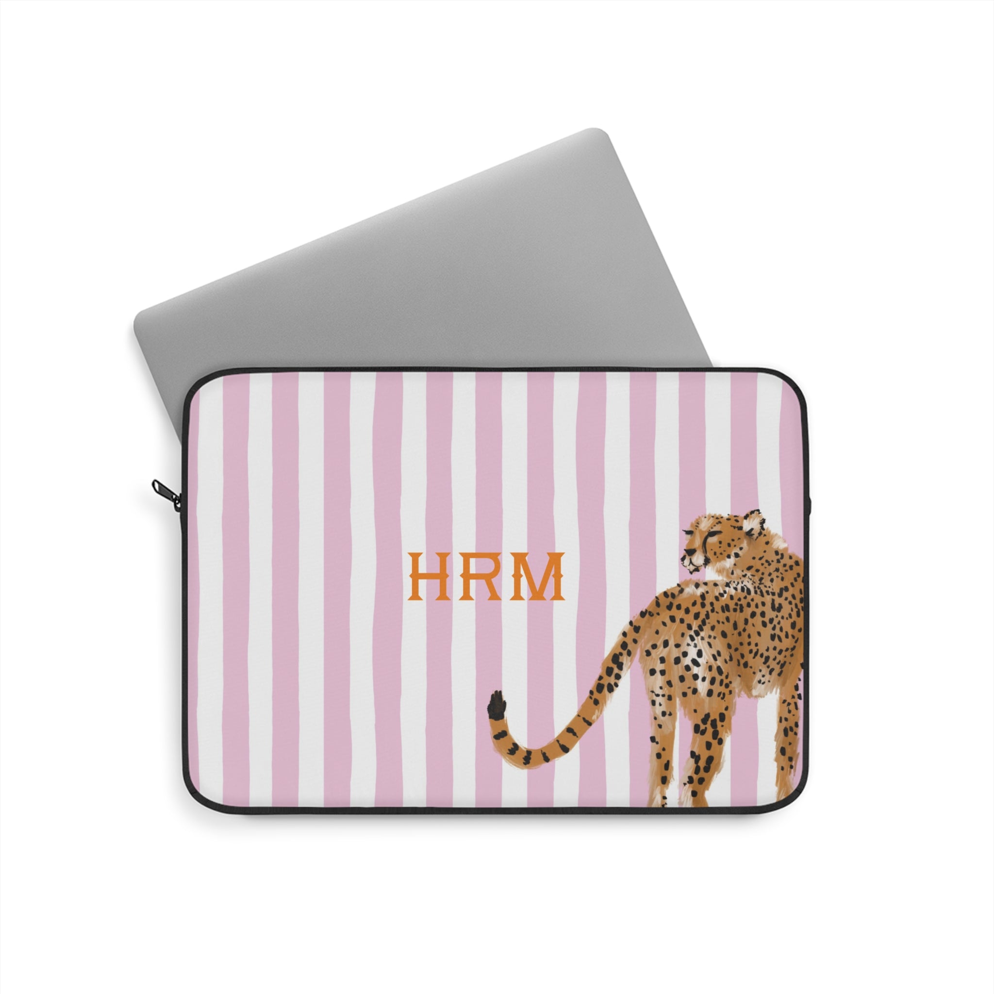 Preppy Cheetah (Pink) Monogrammed Laptop Sleeve