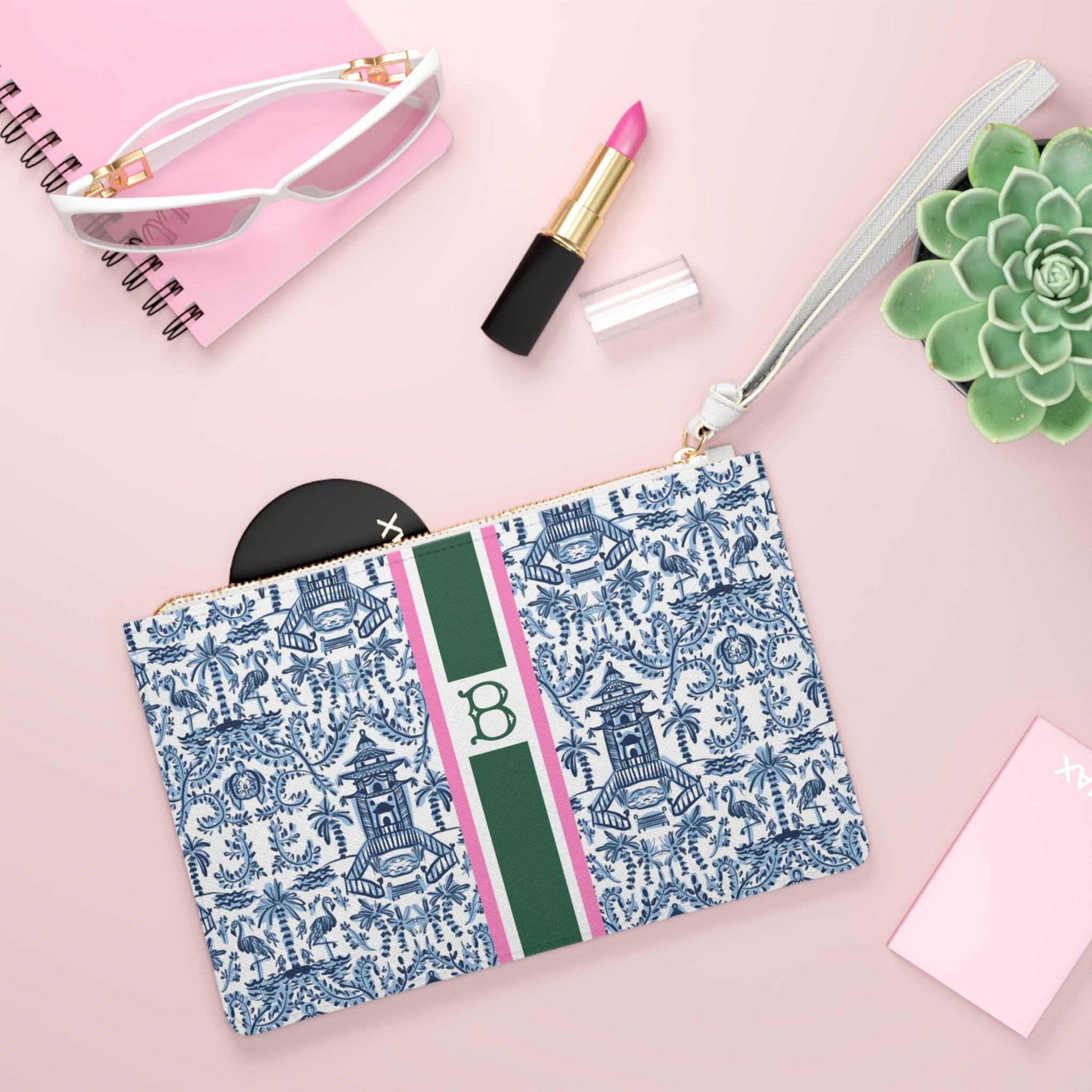 Palm Beach Striped Monogrammed Mahjong Card Pouch