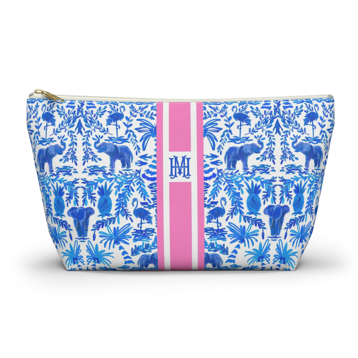 Elephant Fun Striped Monogrammed Pouch