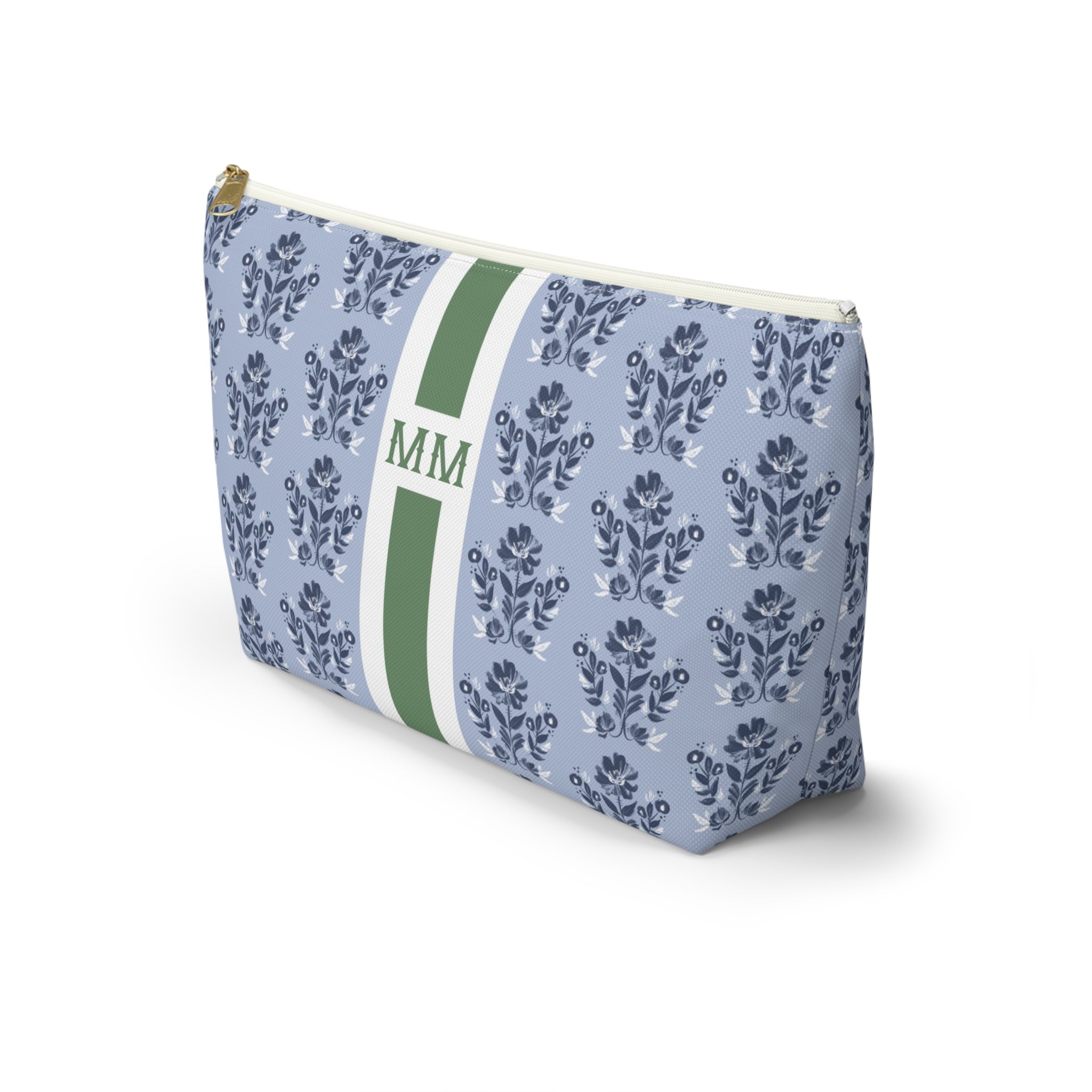 Evangeline Blue Striped Monogrammed Mahjong Tile Pouch