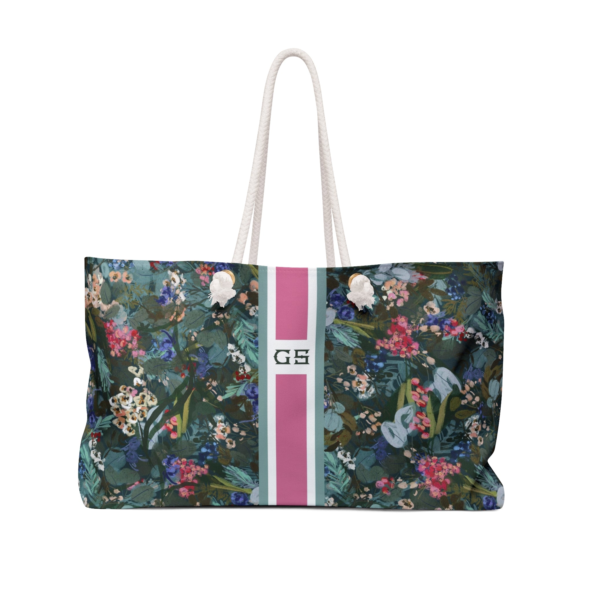 Winter Berry Striped Monogrammed Mahjong Bag