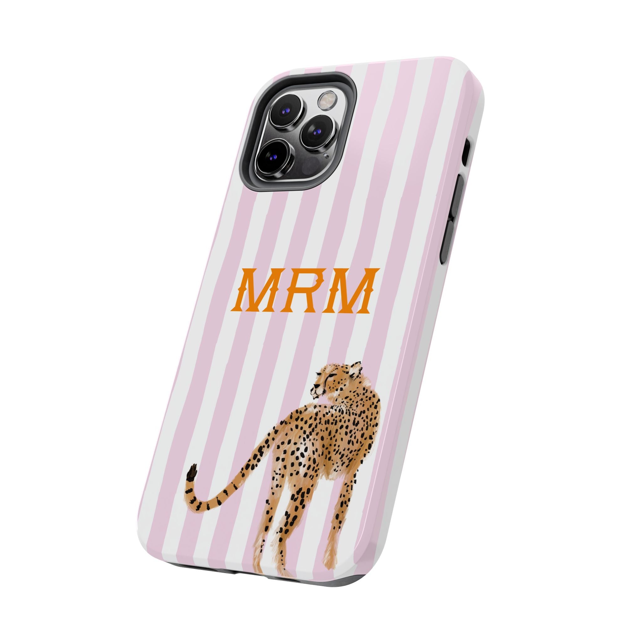 Preppy Cheetah (Pink) Monogrammed Tough Phone Case