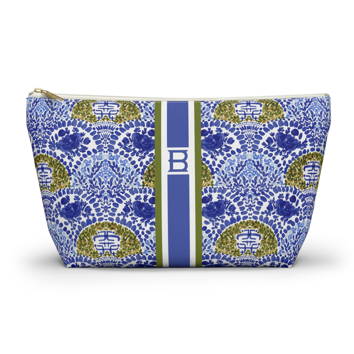 Chinoiserie Shrubs Striped Monogrammed Pouch