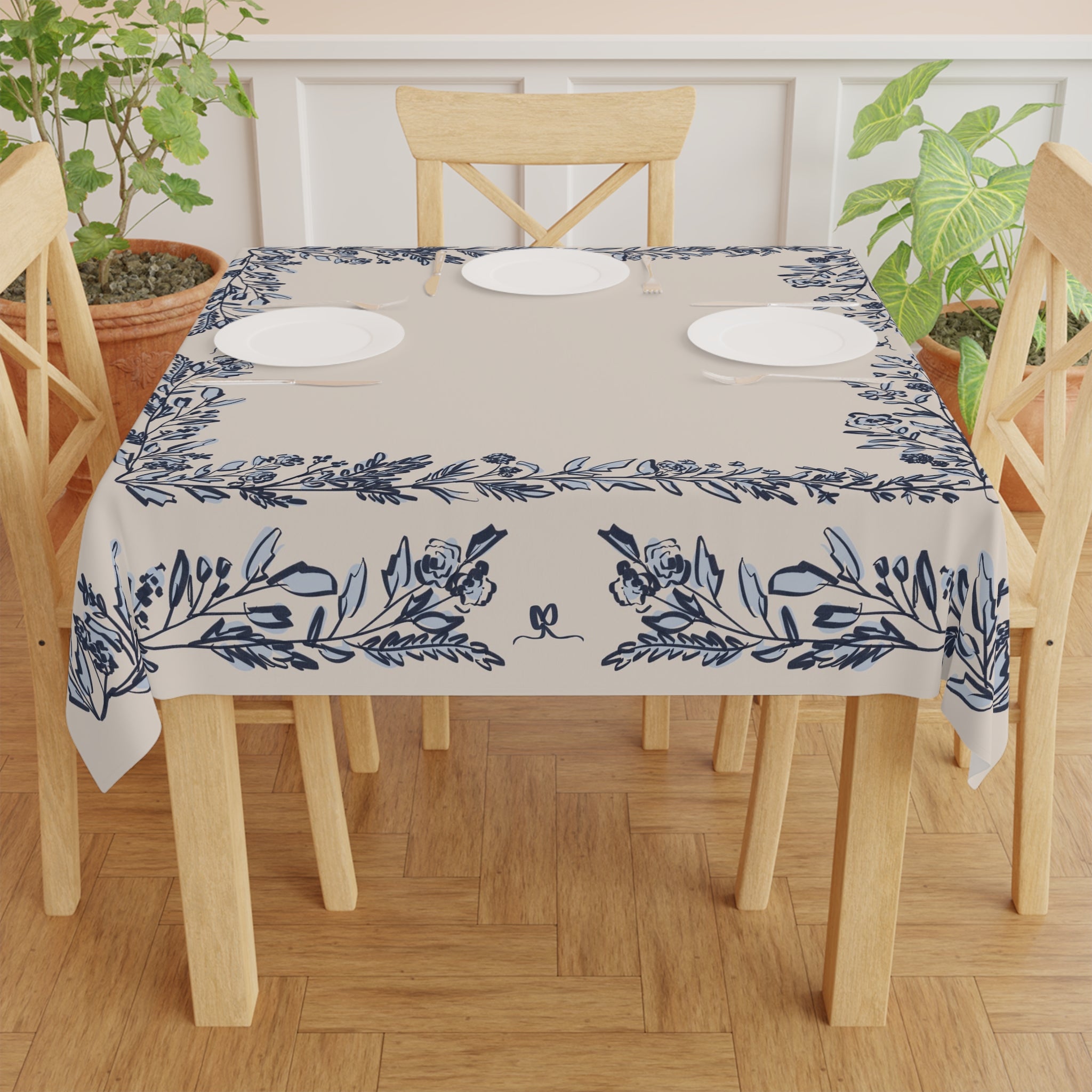 Bow and Bloom Square Tablecloth (Navy)