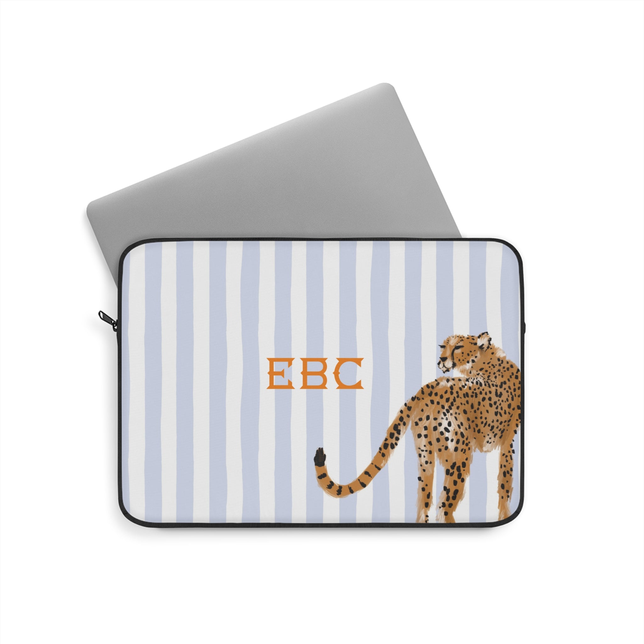 Preppy Cheetah (Blue) Monogrammed Laptop Sleeve