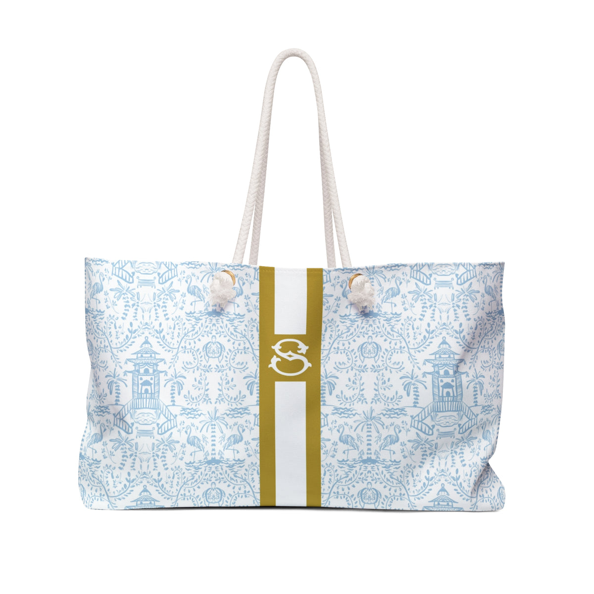 Palm Beach (Sky) Striped Monogrammed Mahjong Bag