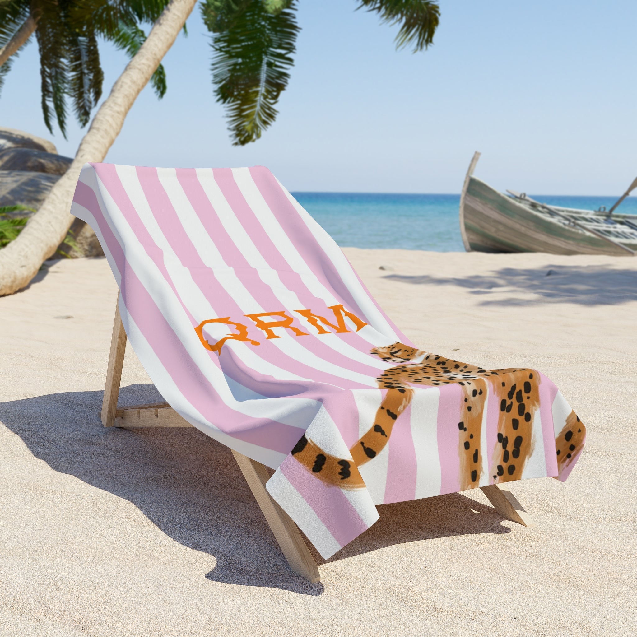 Preppy Cheetah (Pink) Monogrammed Beach Towel