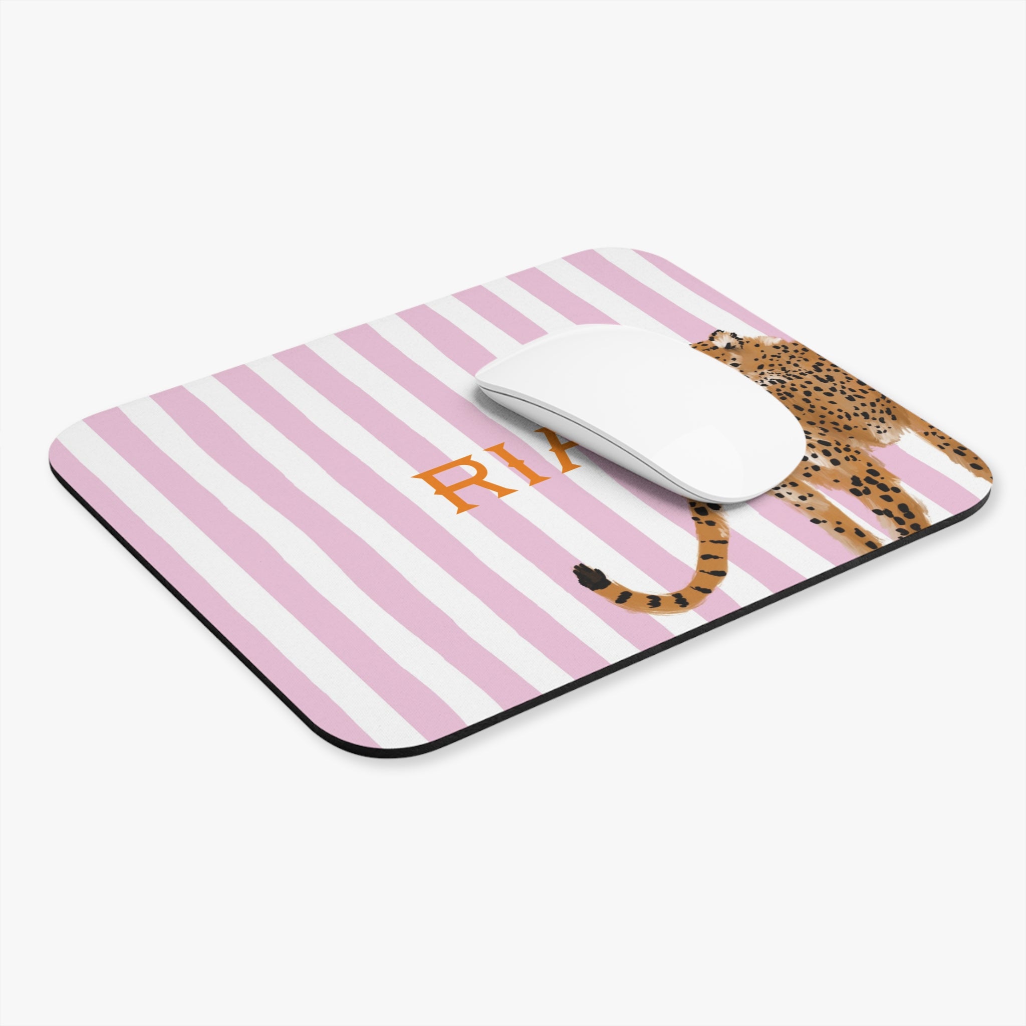 Preppy Cheetah (Pink) Monogrammed Mouse Pad