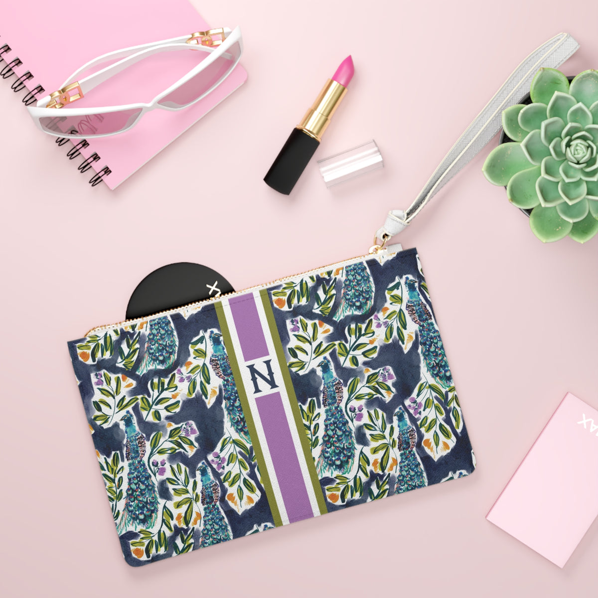 Peacock Garden Striped Monogrammed Mahjong Card Holder