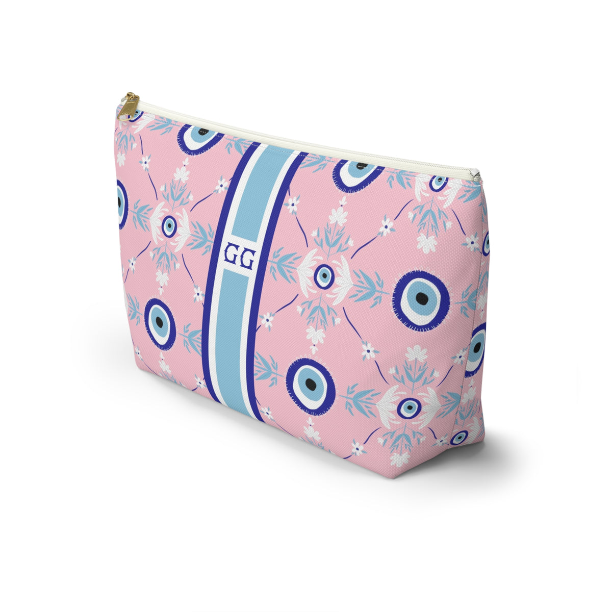 Evil Eye Striped Monogrammed Mahjong Tile Pouch
