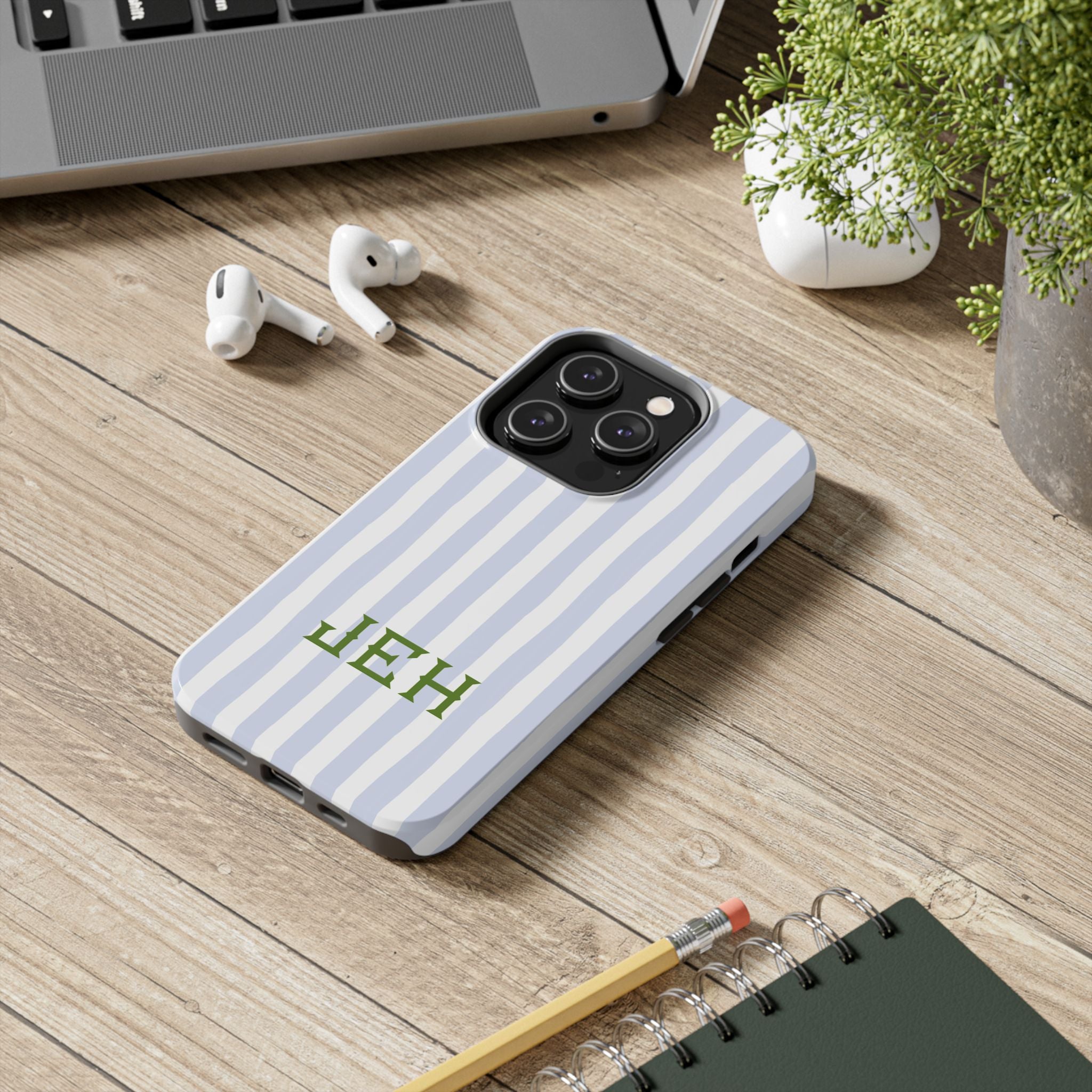 Seaside Stripes Monogrammed Tough Phone Case