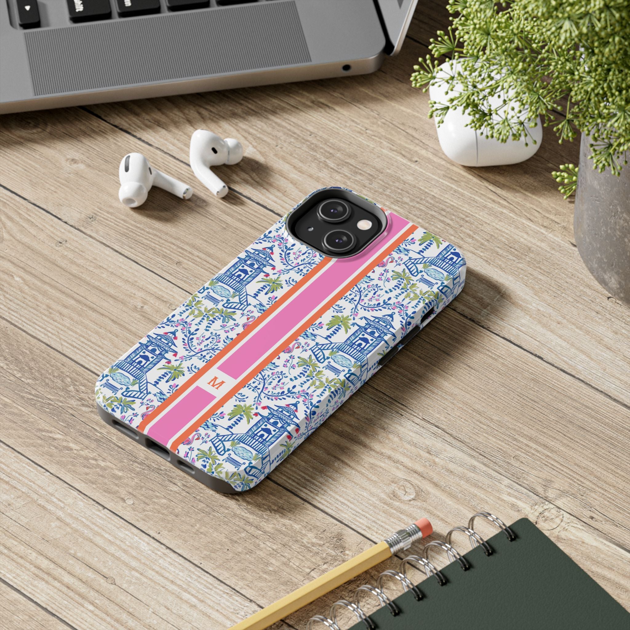 Colorful Chinoiserie Monogrammed Tough Phone Case