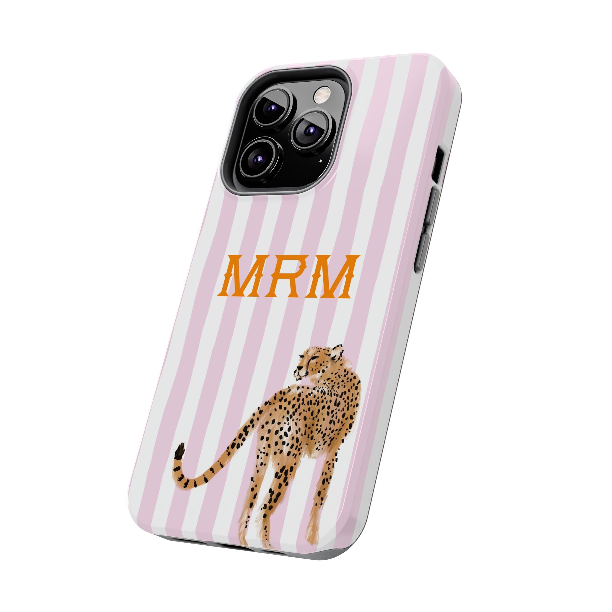 Preppy Cheetah (Pink) Monogrammed Tough Phone Case