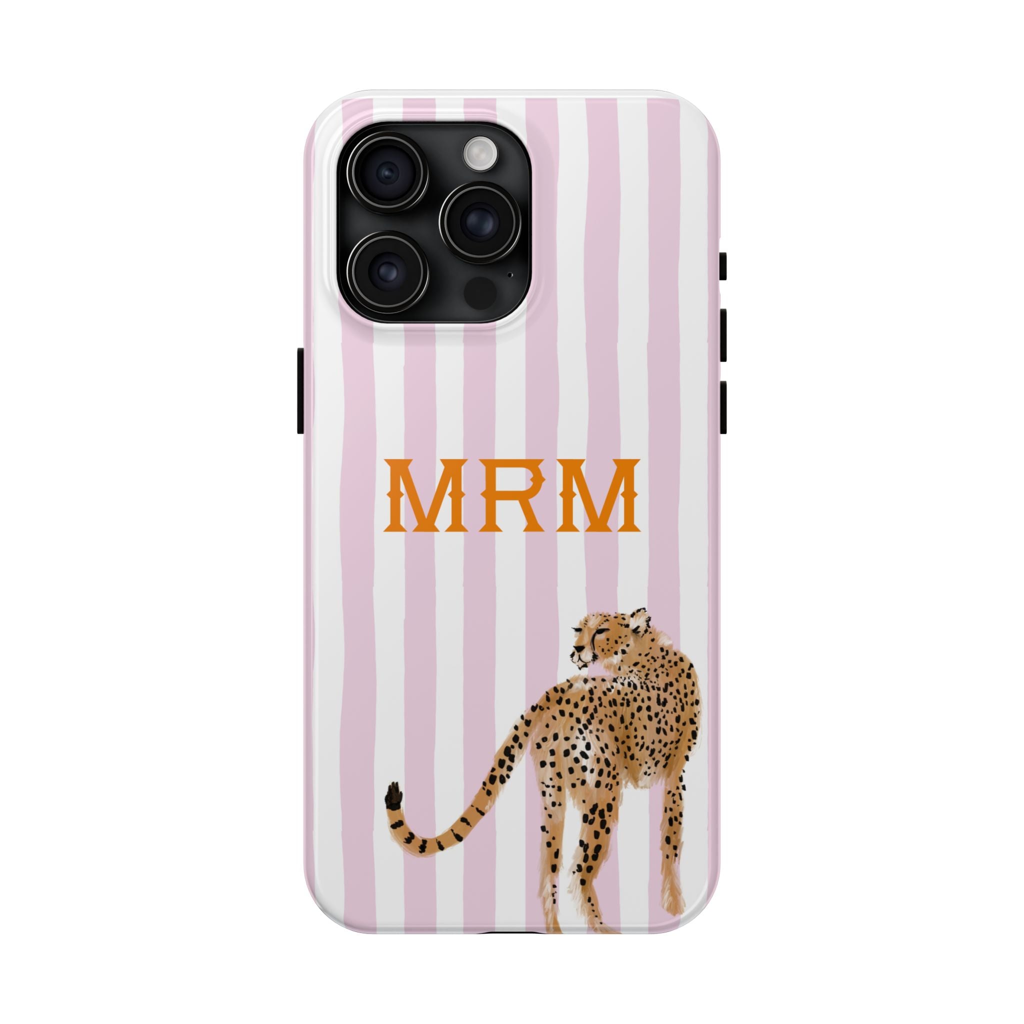 Preppy Cheetah (Pink) Monogrammed Tough Phone Case