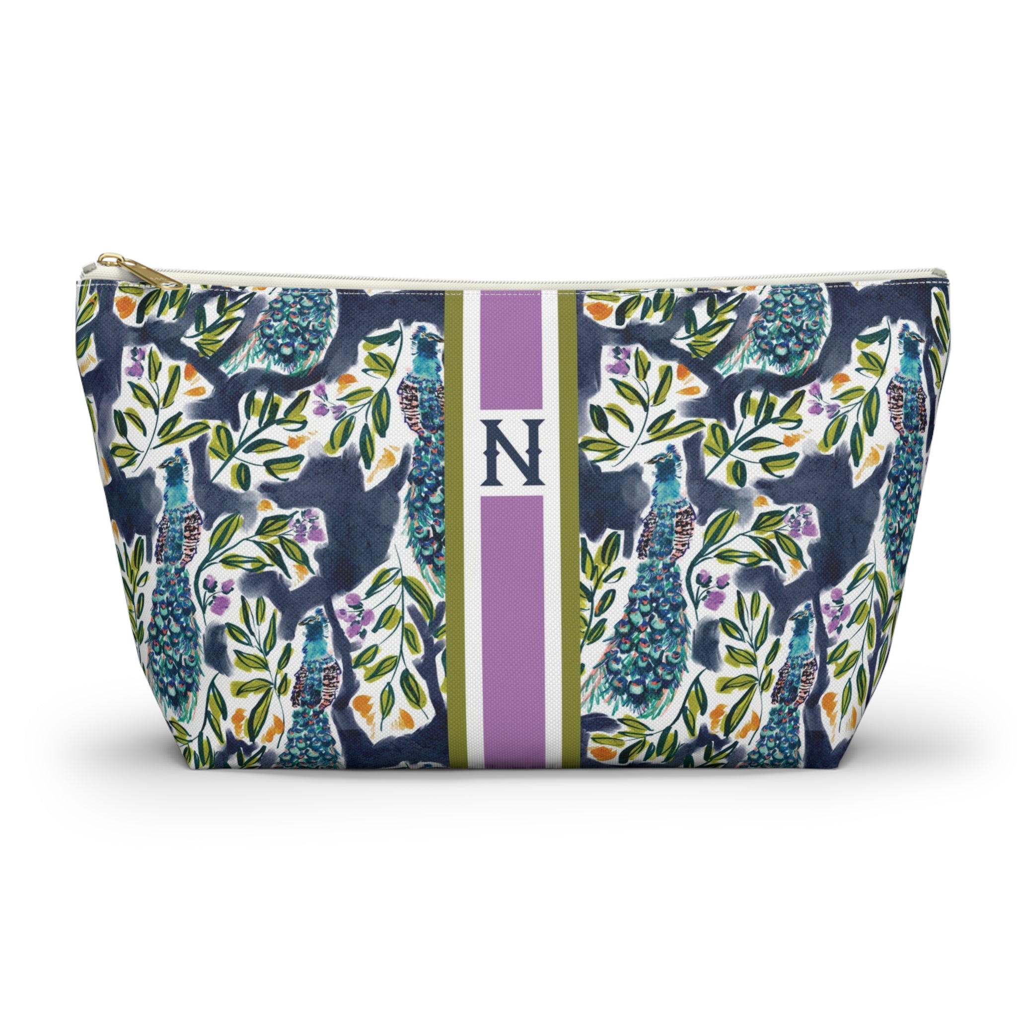 Peacock Striped Monogrammed Pouch