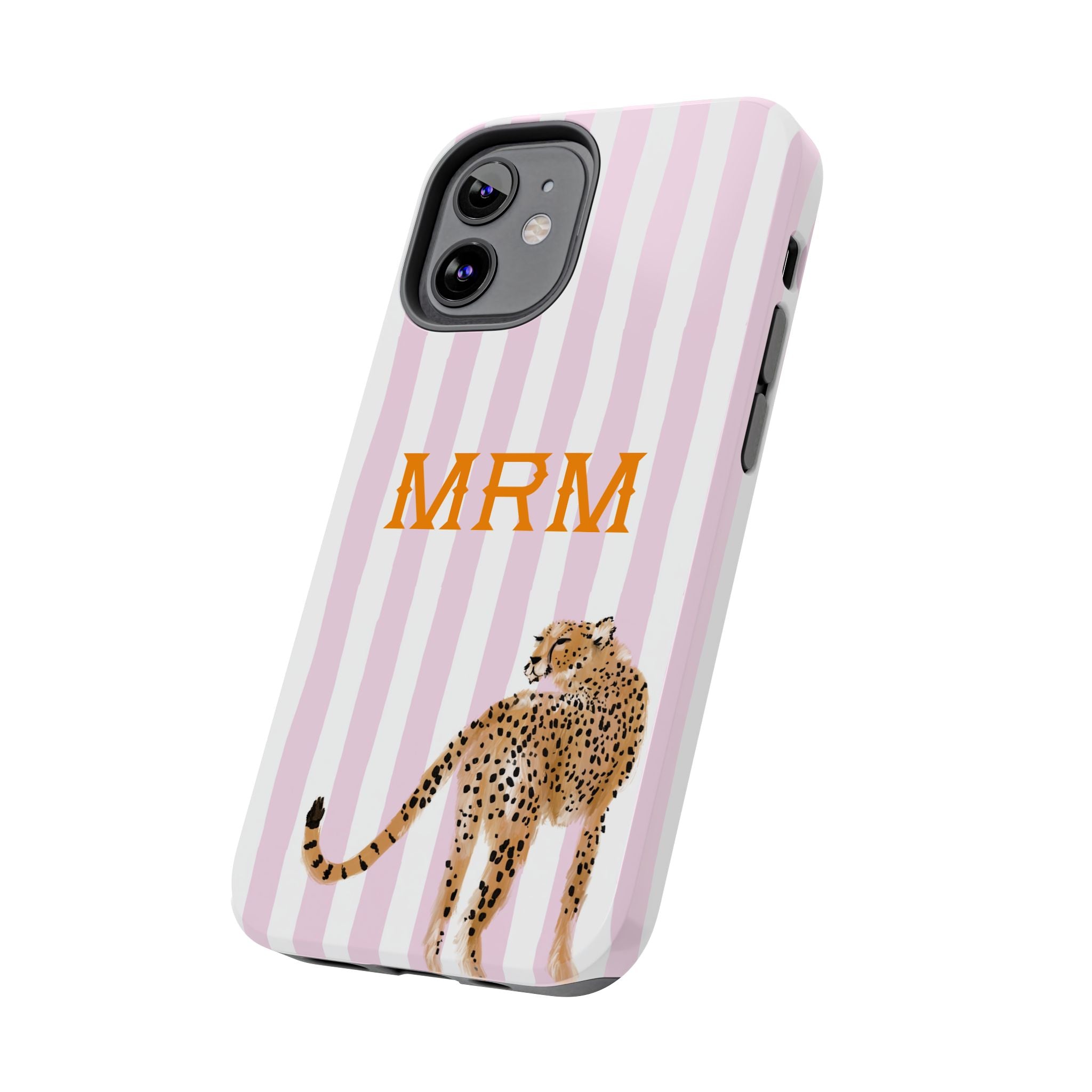 Preppy Cheetah (Pink) Monogrammed Tough Phone Case