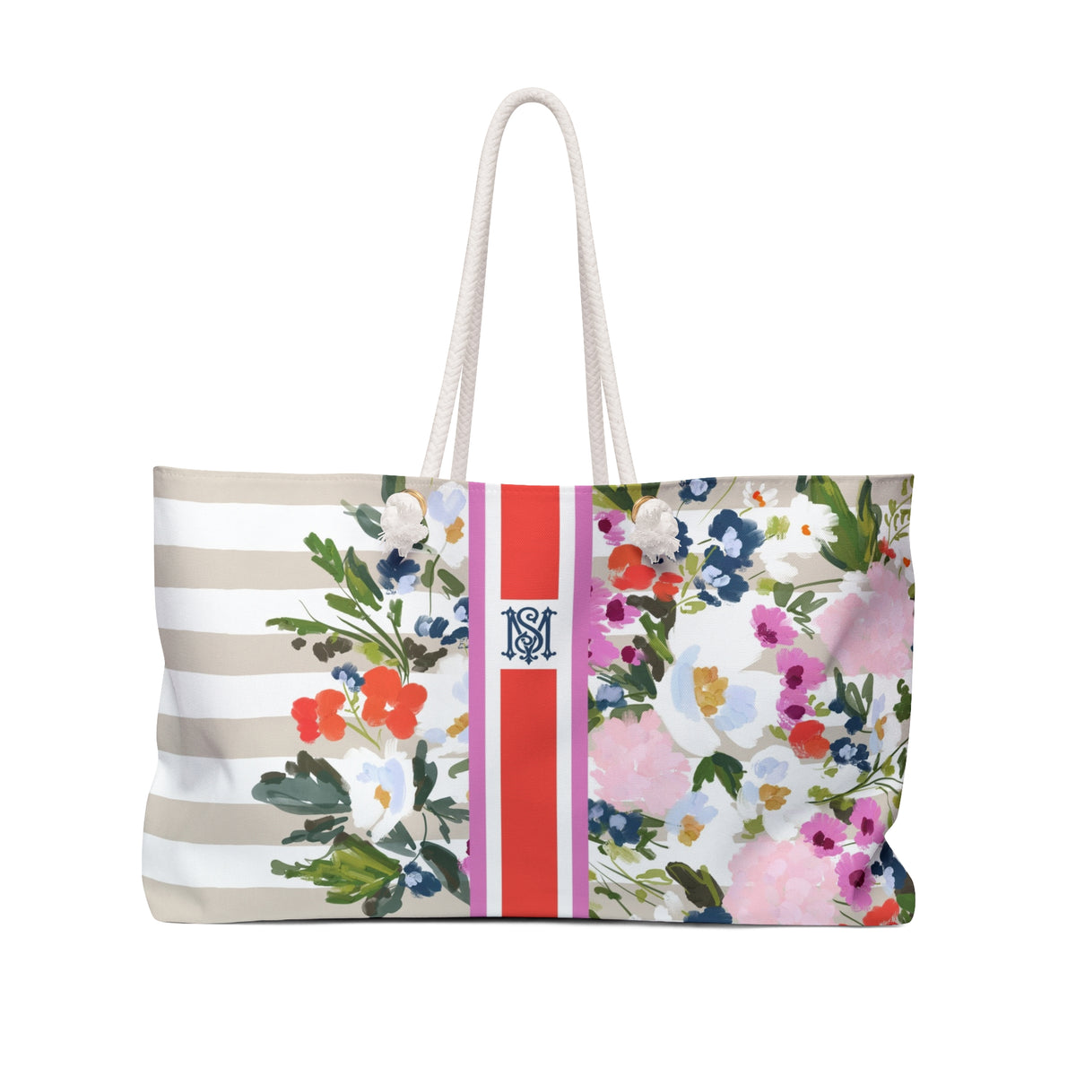 Veranda Striped Monogrammed Mahjong Bag