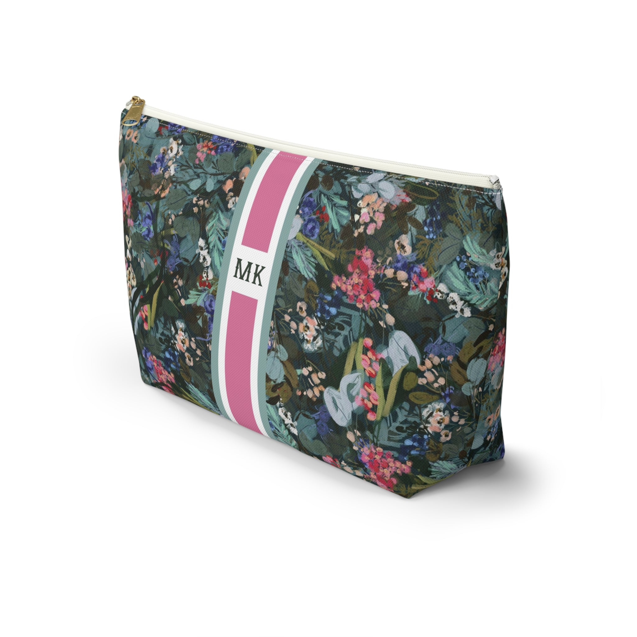 Winter Berry Striped Monogrammed Mahjong Tile Pouch