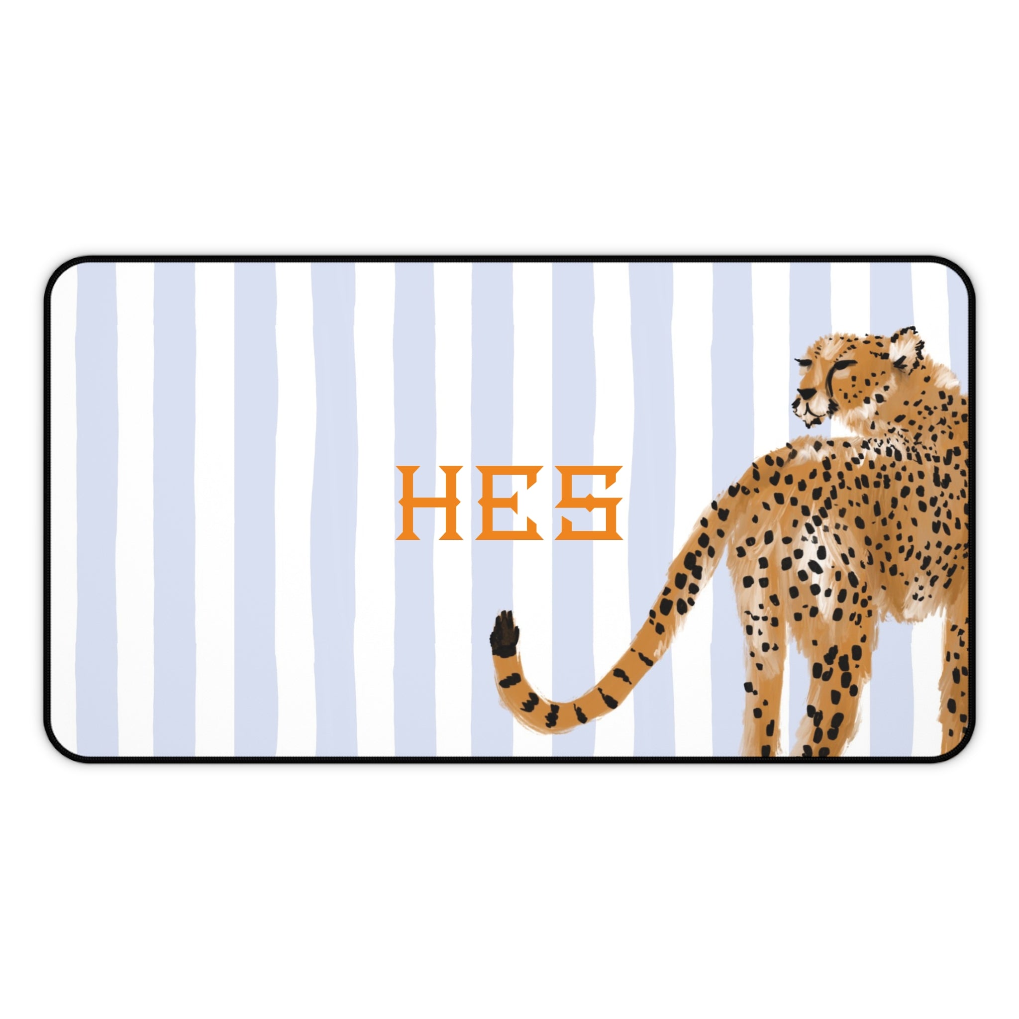 Preppy Cheetah (Blue) Monogrammed Desk Mat