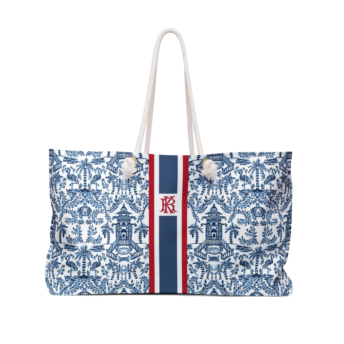 Palm Beach II Striped Monogrammed Mahjong Bag