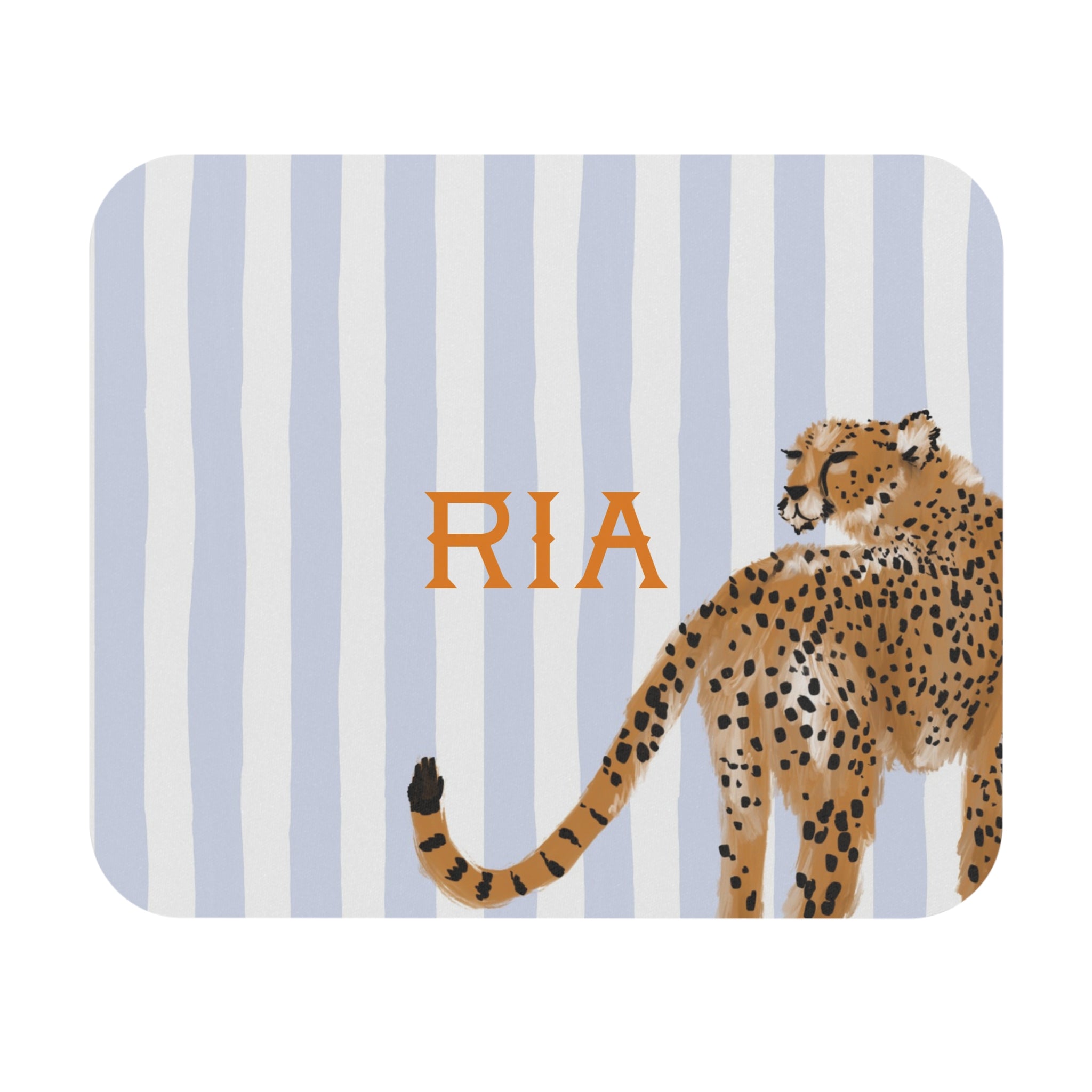 Preppy Cheetah (Blue) Monogrammed Mouse Pad