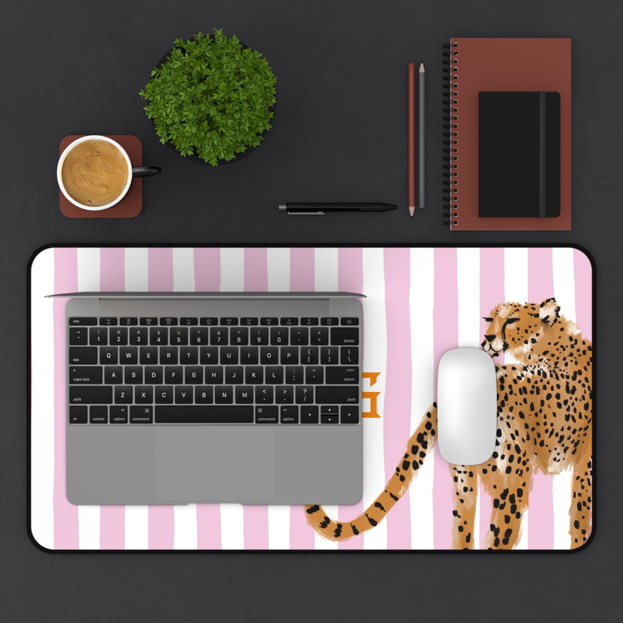 Preppy Cheetah (Pink) Monogrammed Desk Mat