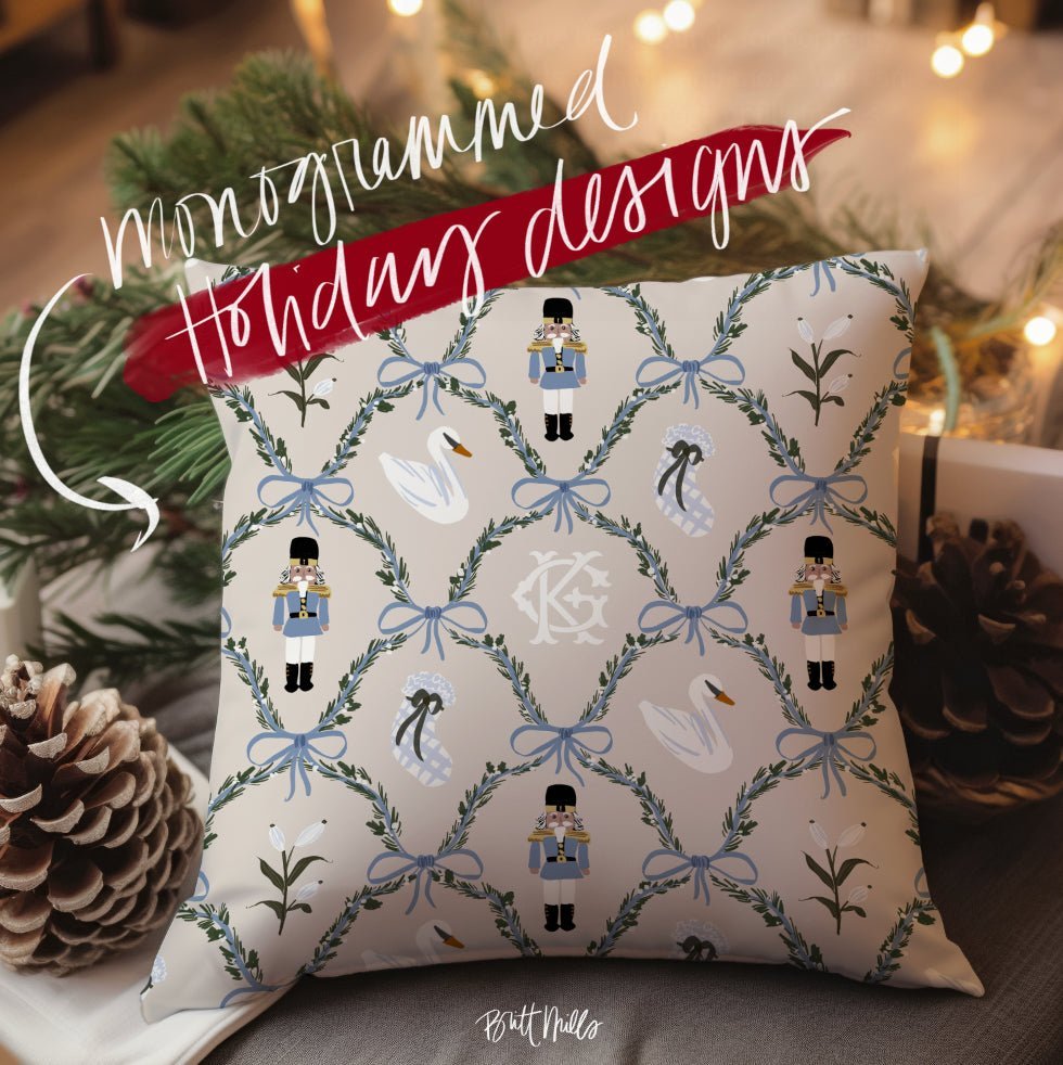 20" Pillow CasesNutcracker Monogrammed Throw Pillowcase 20"x20"Britt Mills Design