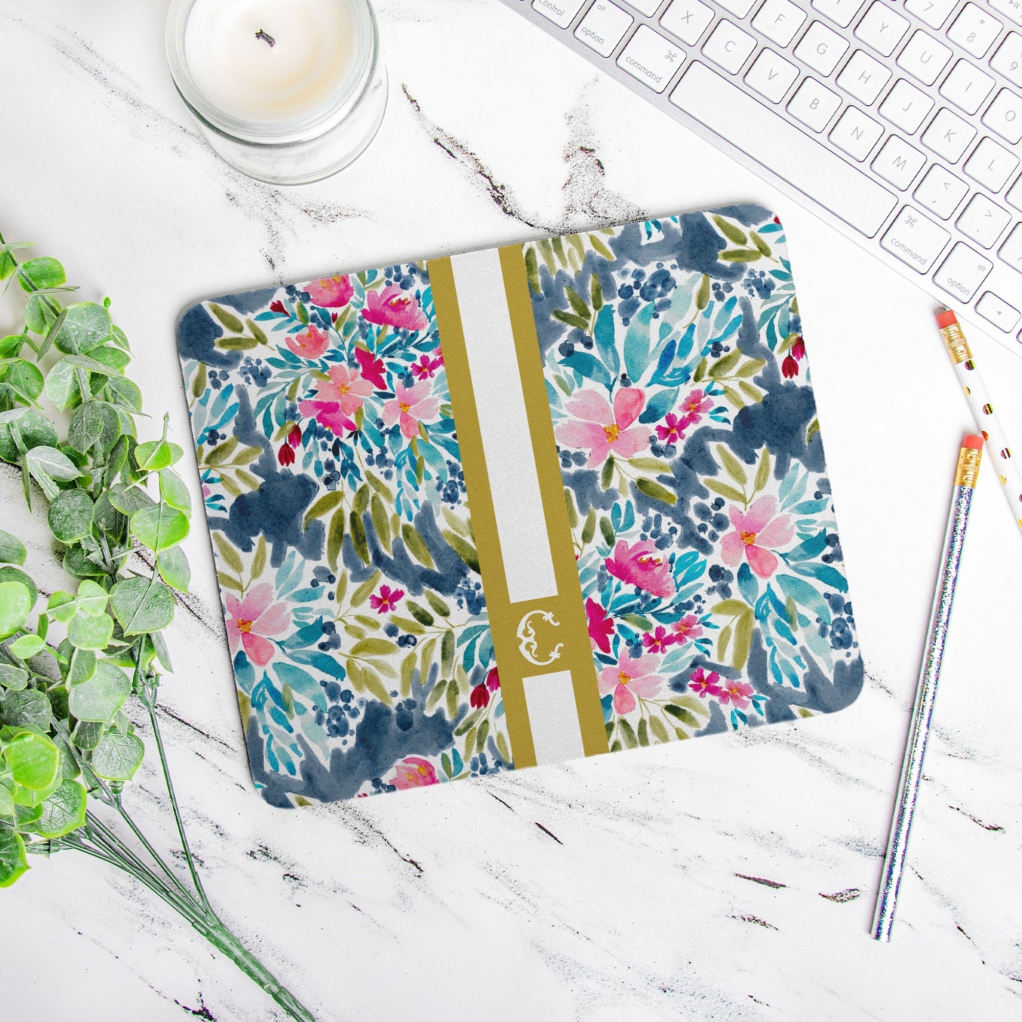 Aria Striped Monogrammed Mouse Pad