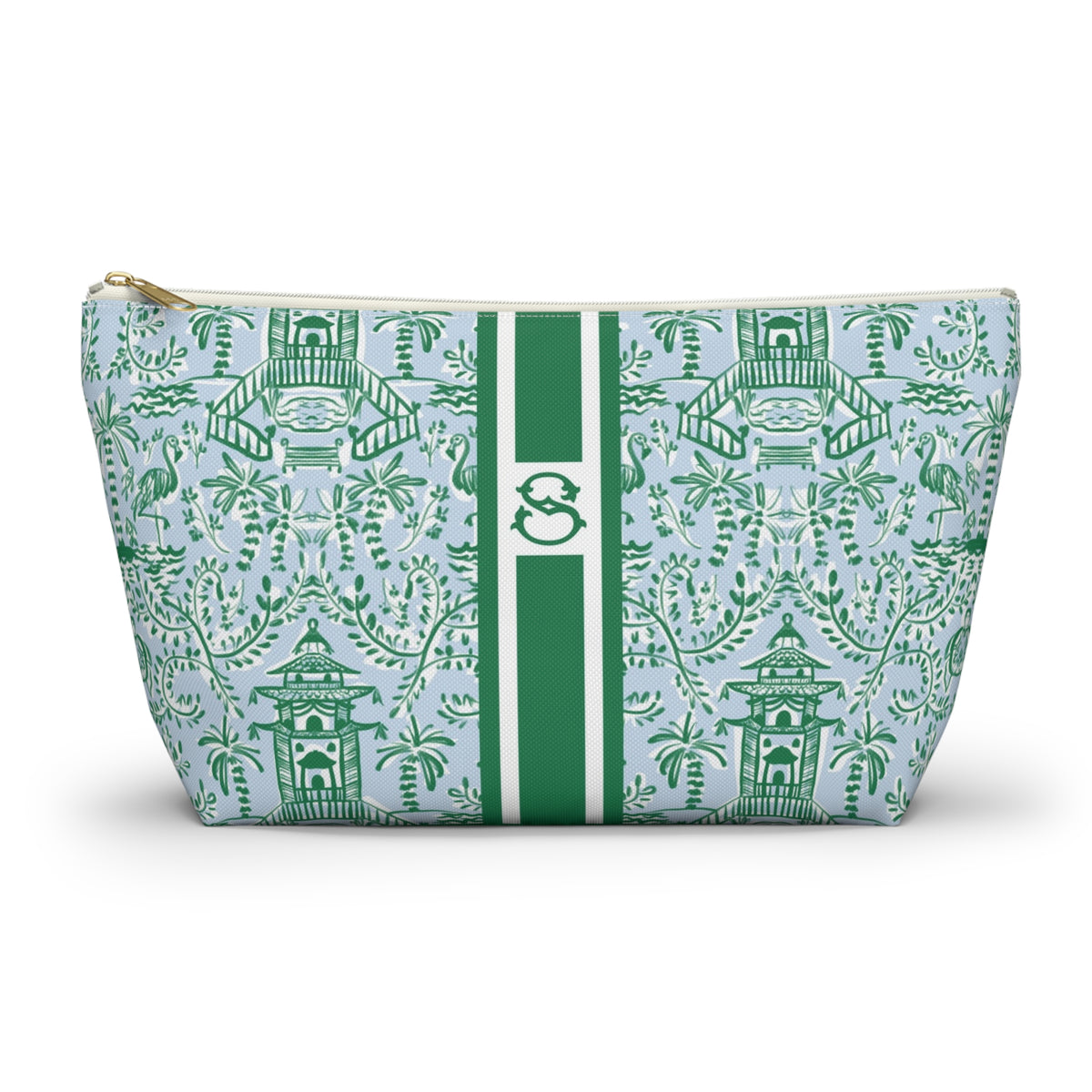 Chinoiserie Palms Striped Monogrammed Pouch