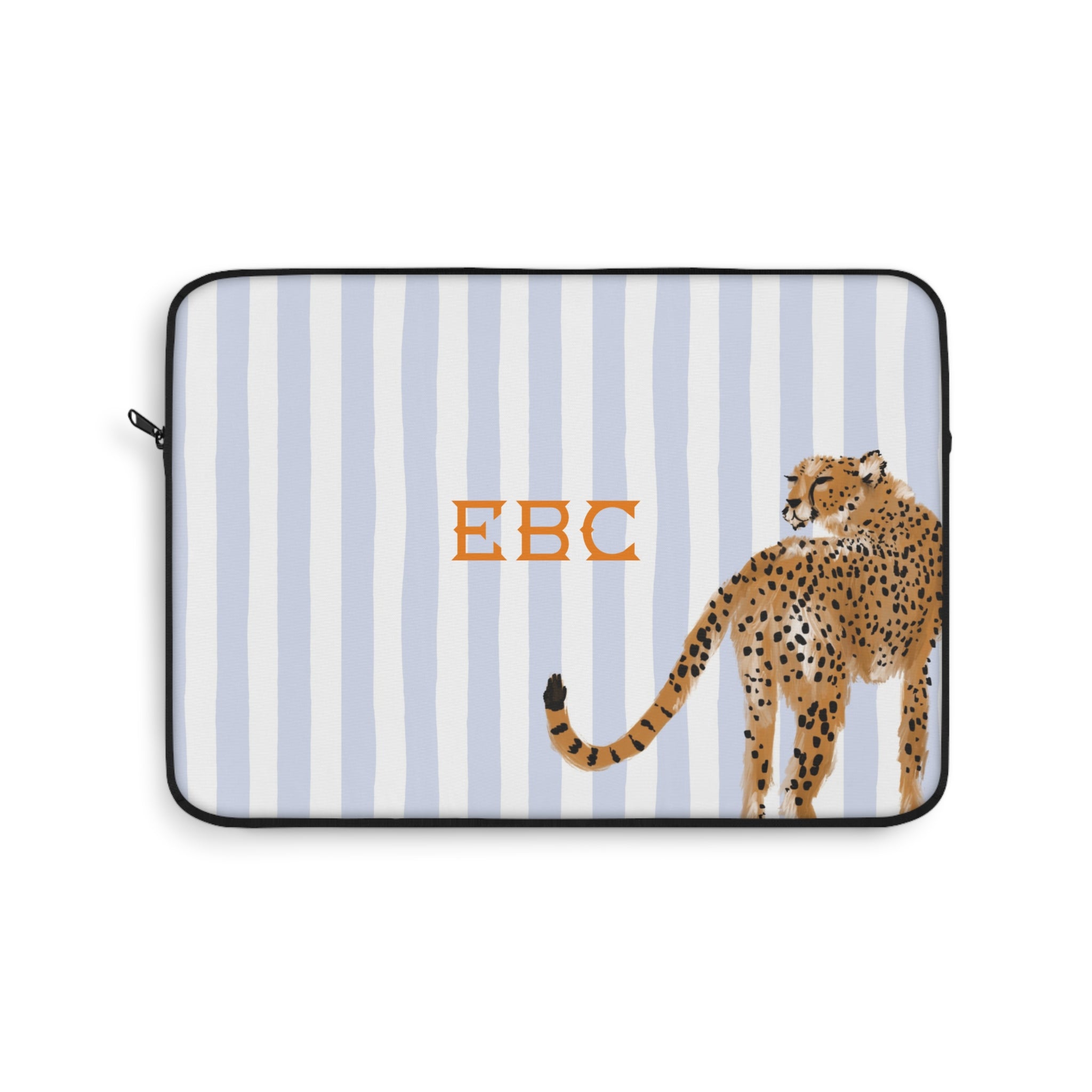 Preppy Cheetah (Blue) Monogrammed Laptop Sleeve