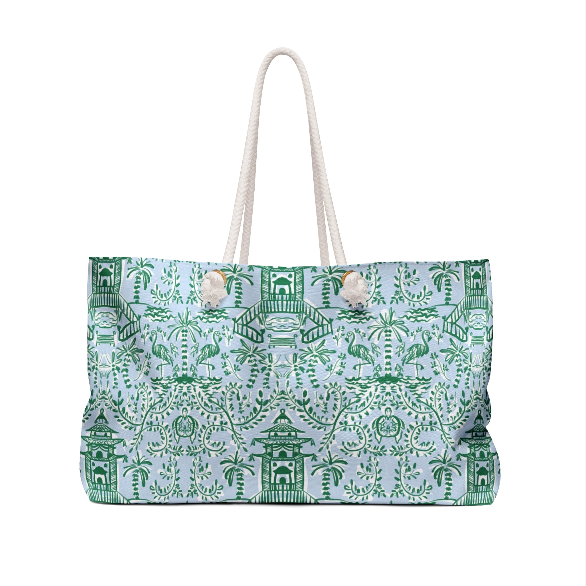 Chinoiserie Palms Striped Monogrammed Mahjong Bag