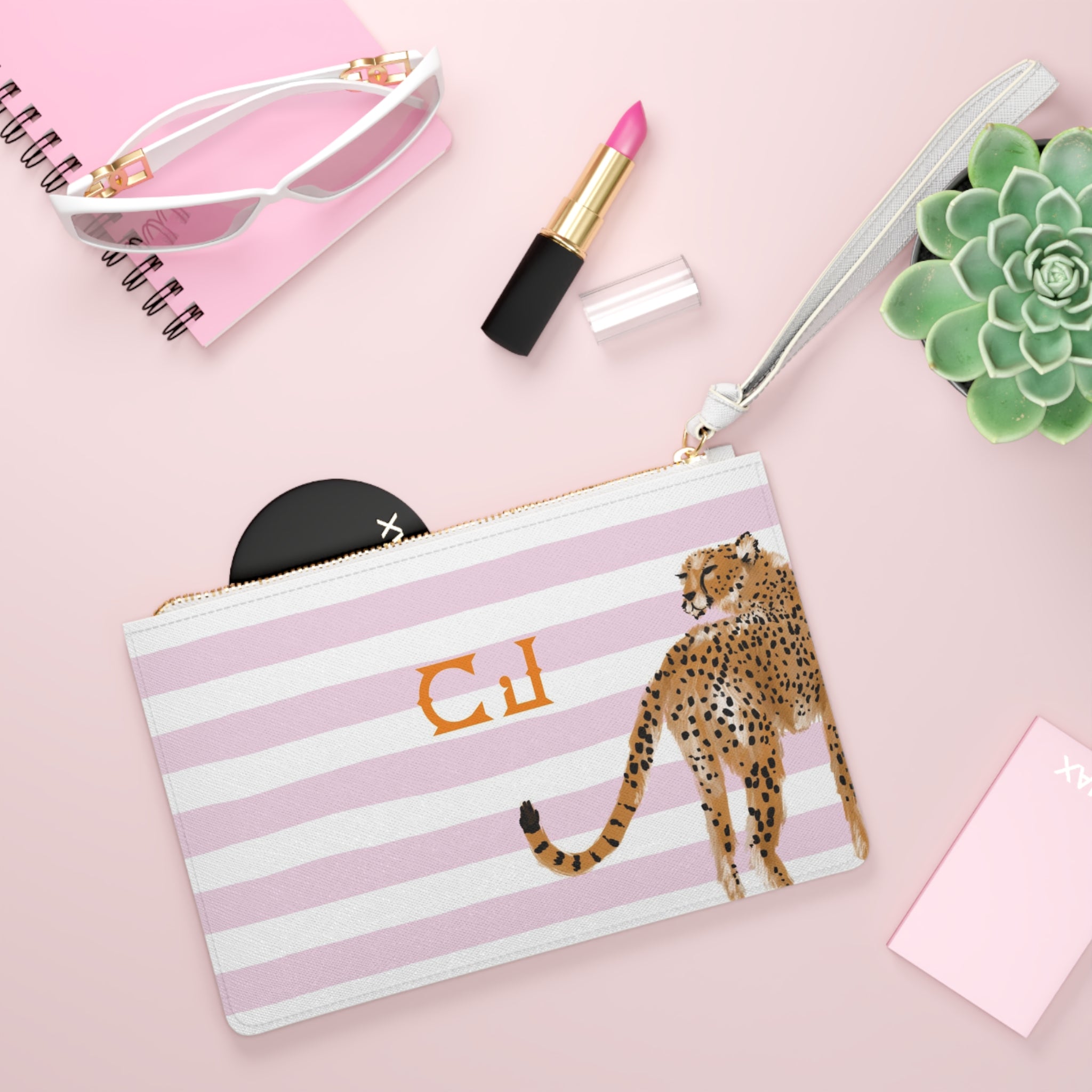 Preppy Cheetah (Pink) Monogrammed Mahjong Card Holder