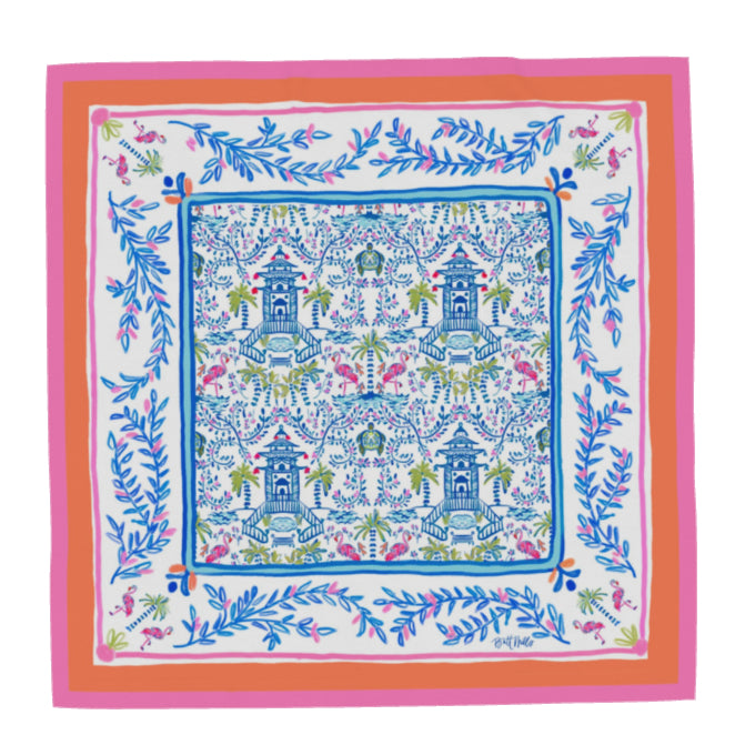 Colorful Chinoiserie Silk Scarf & Shaw