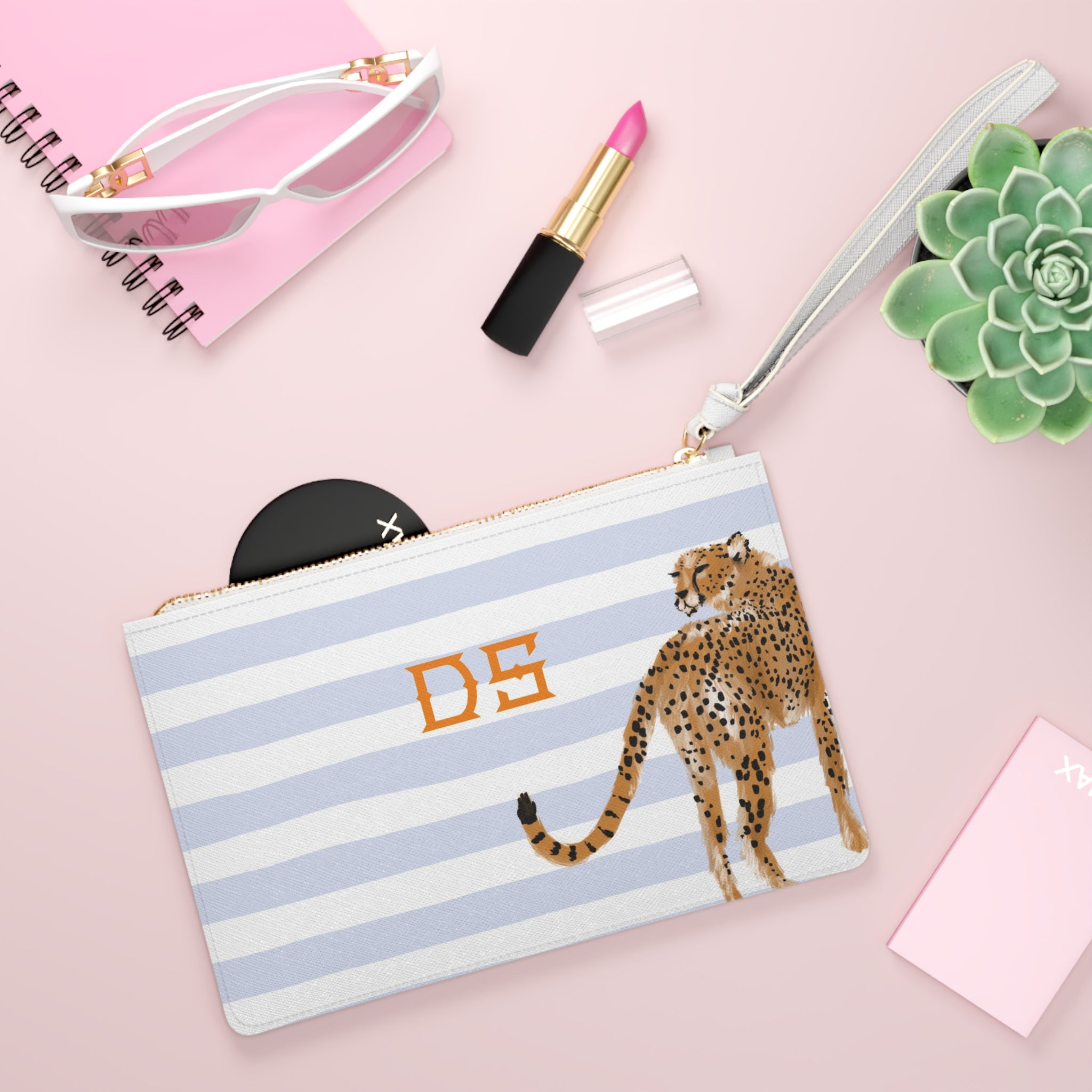 Preppy Cheetah (Blue) Monogrammed Mahjong Card Holder