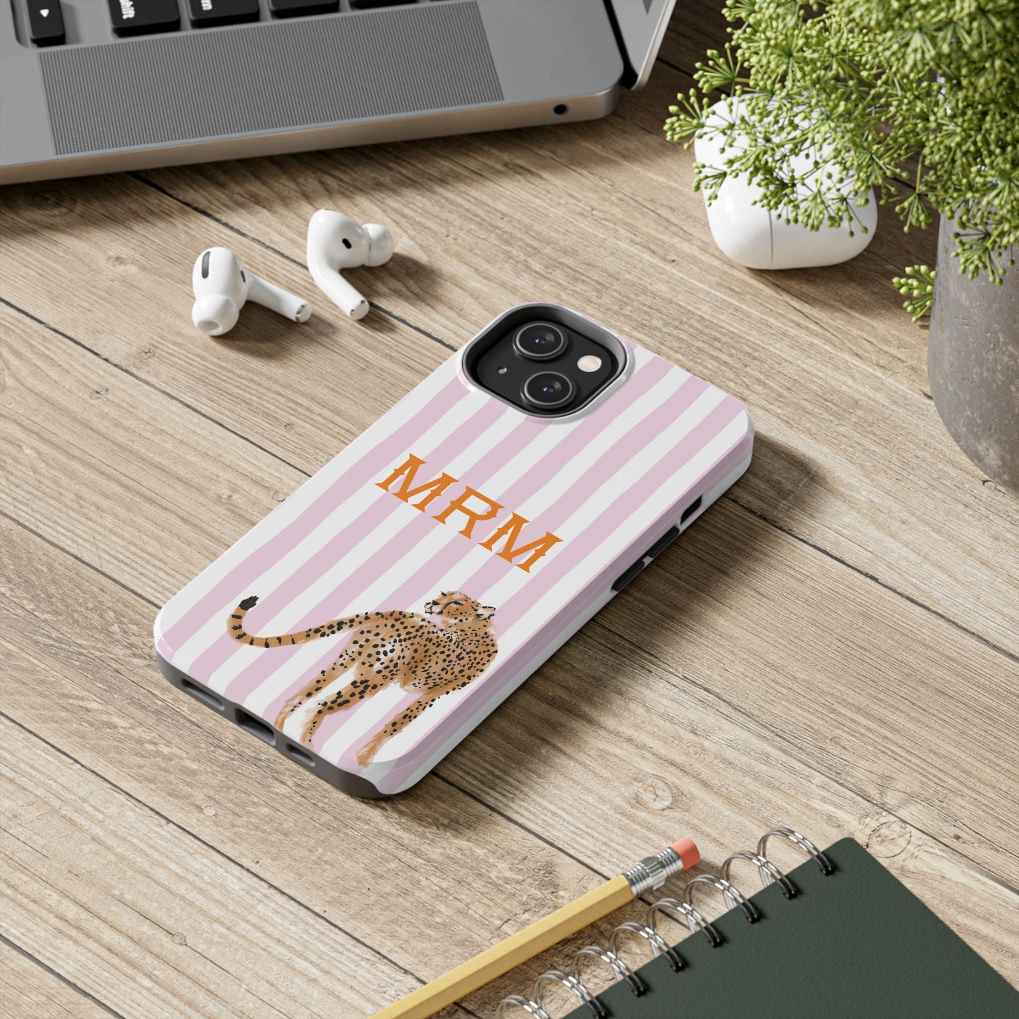 Preppy Cheetah (Pink) Monogrammed Tough Phone Case