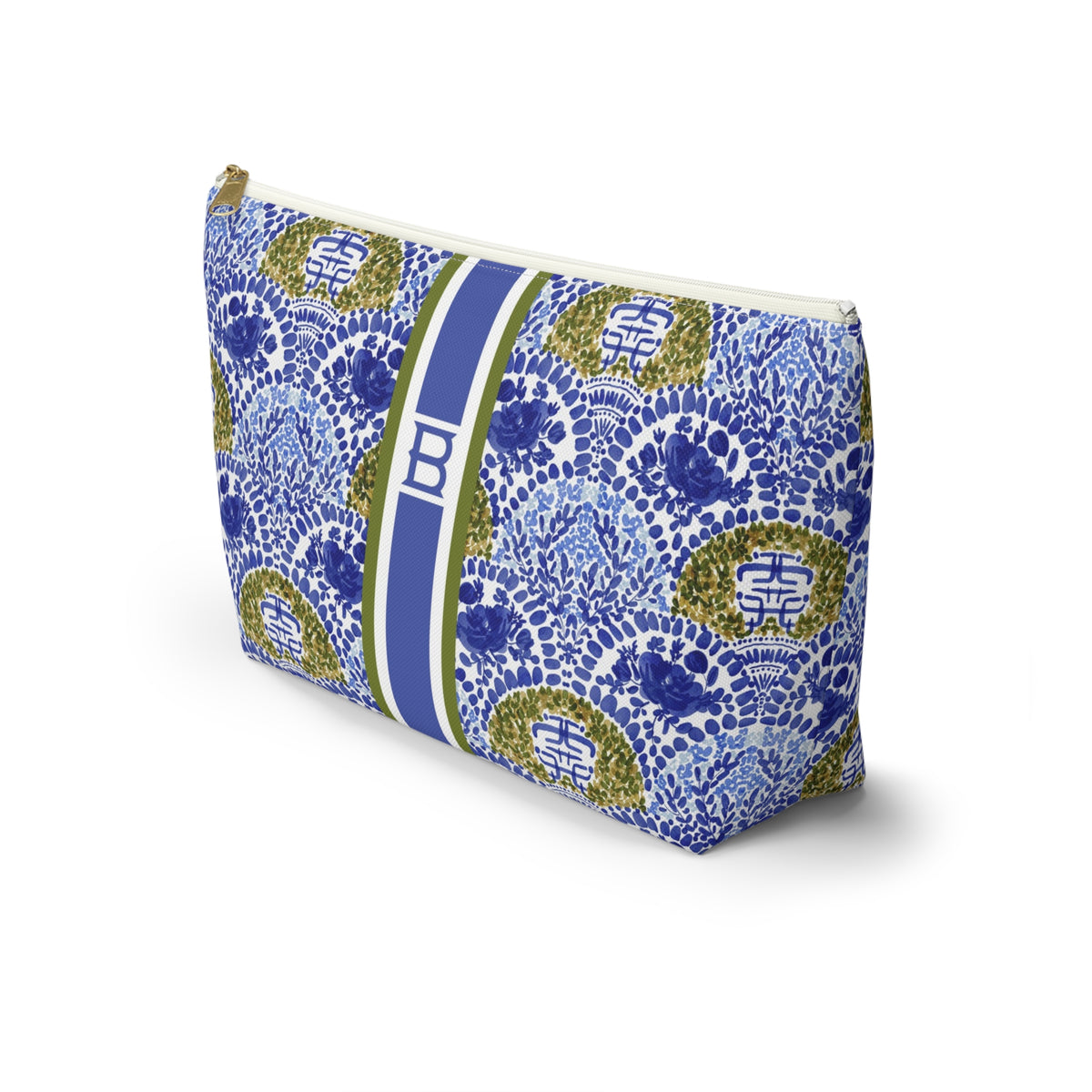 Chinoiserie Shrubs Striped Monogrammed Pouch