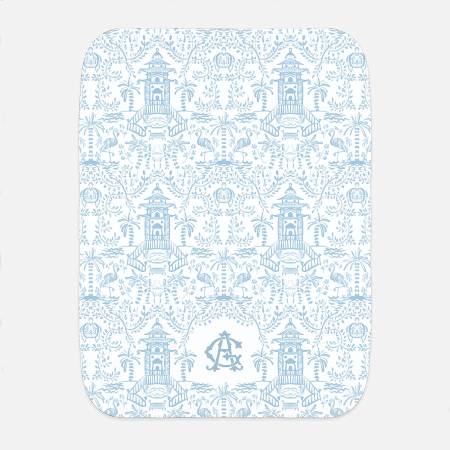 Palm Beach (Sky) Monogrammed Baby Burp Cloth