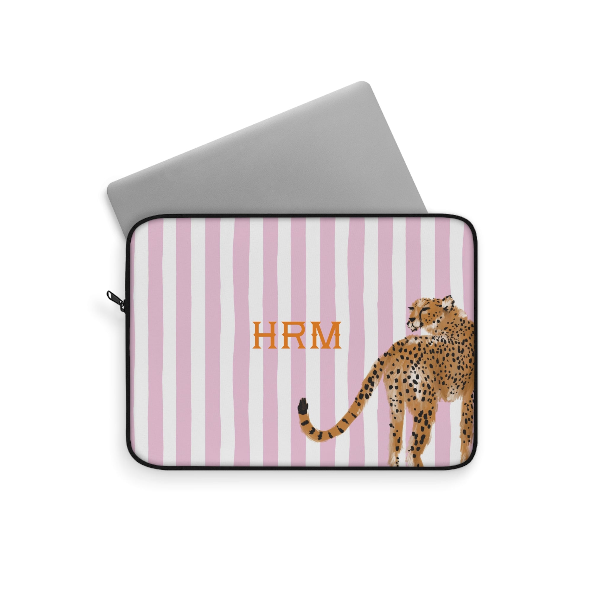 Preppy Cheetah (Pink) Monogrammed Laptop Sleeve