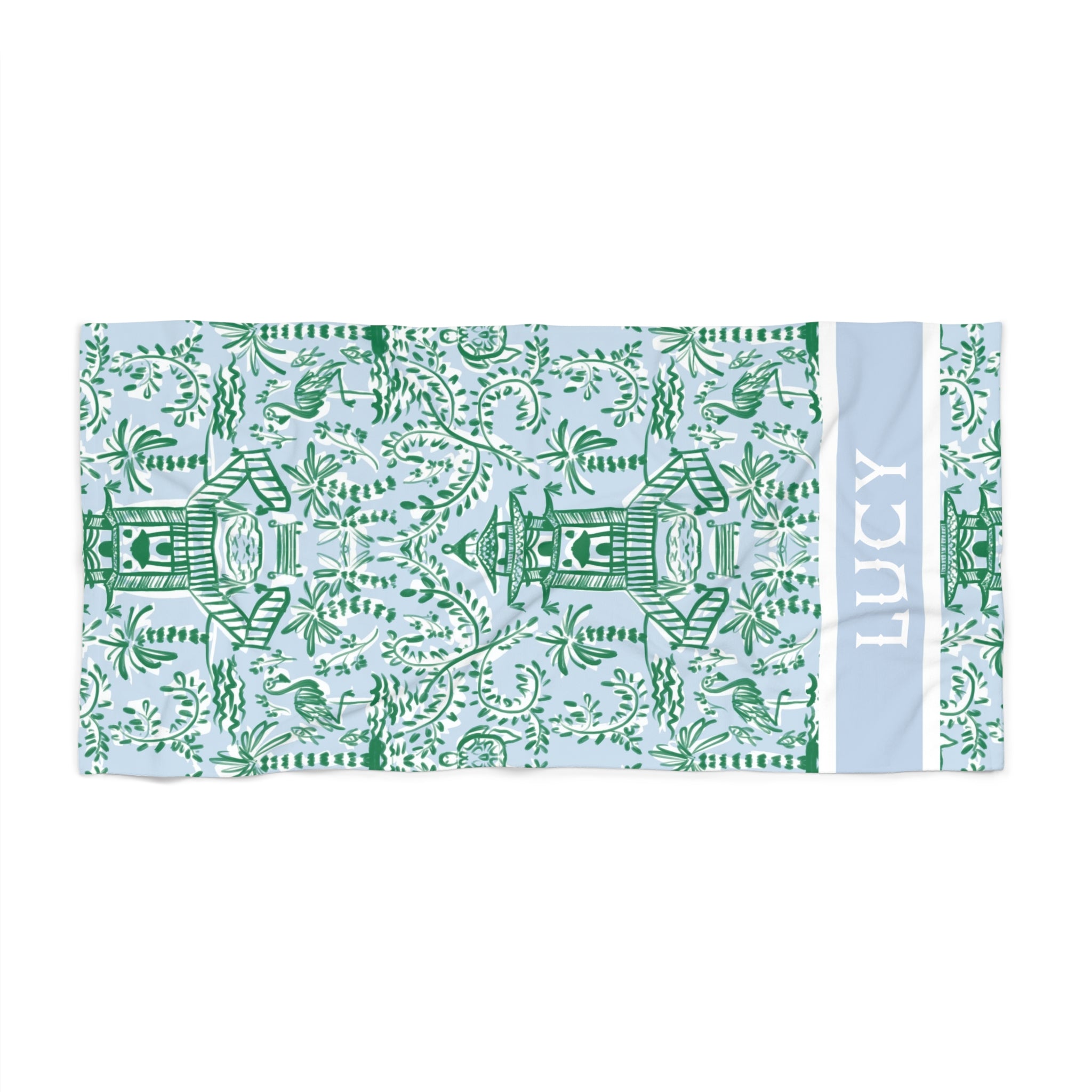 Chinoiserie Palms Personalized Beach Towel