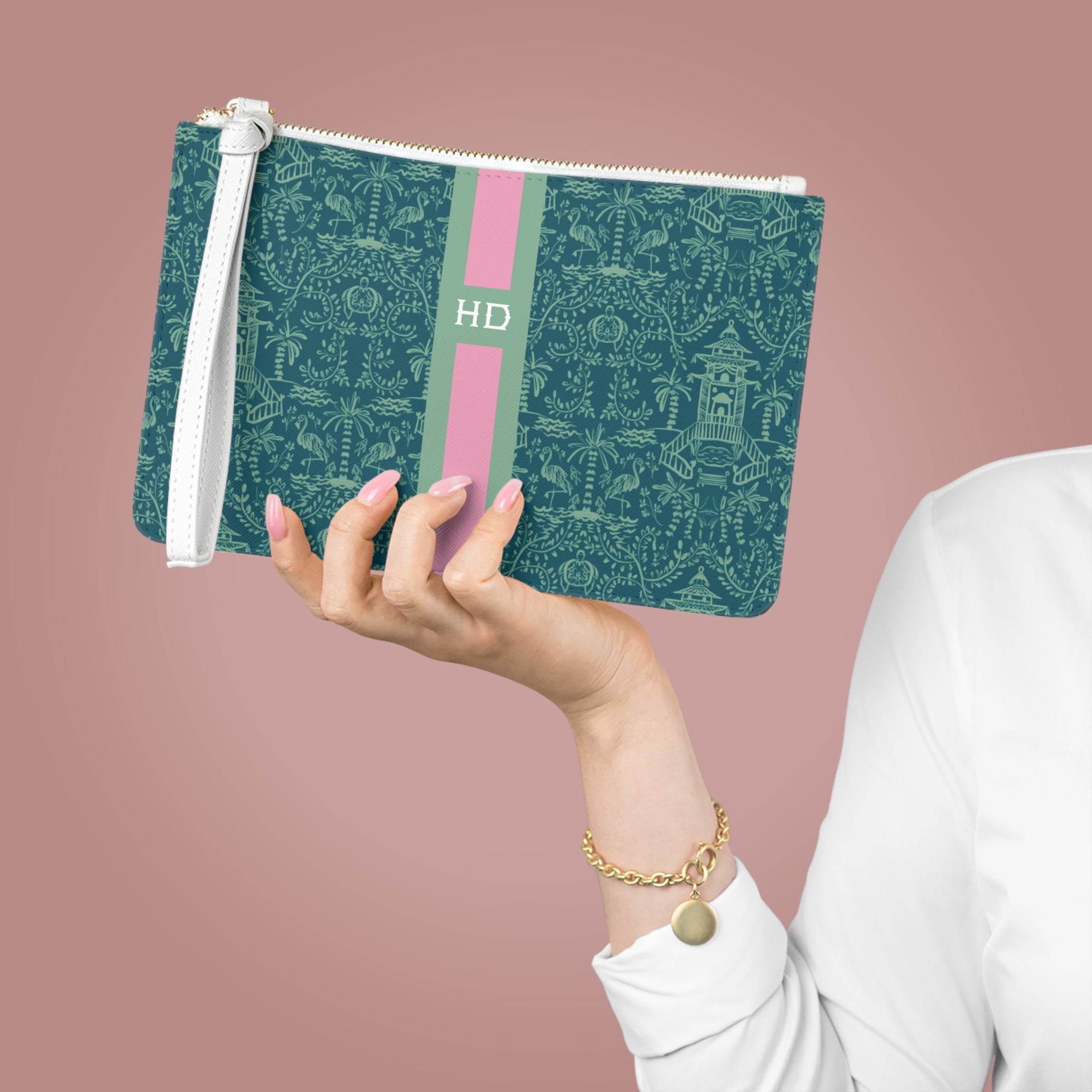 Palm Beach Teal Striped Monogrammed Mahjong Card Holder