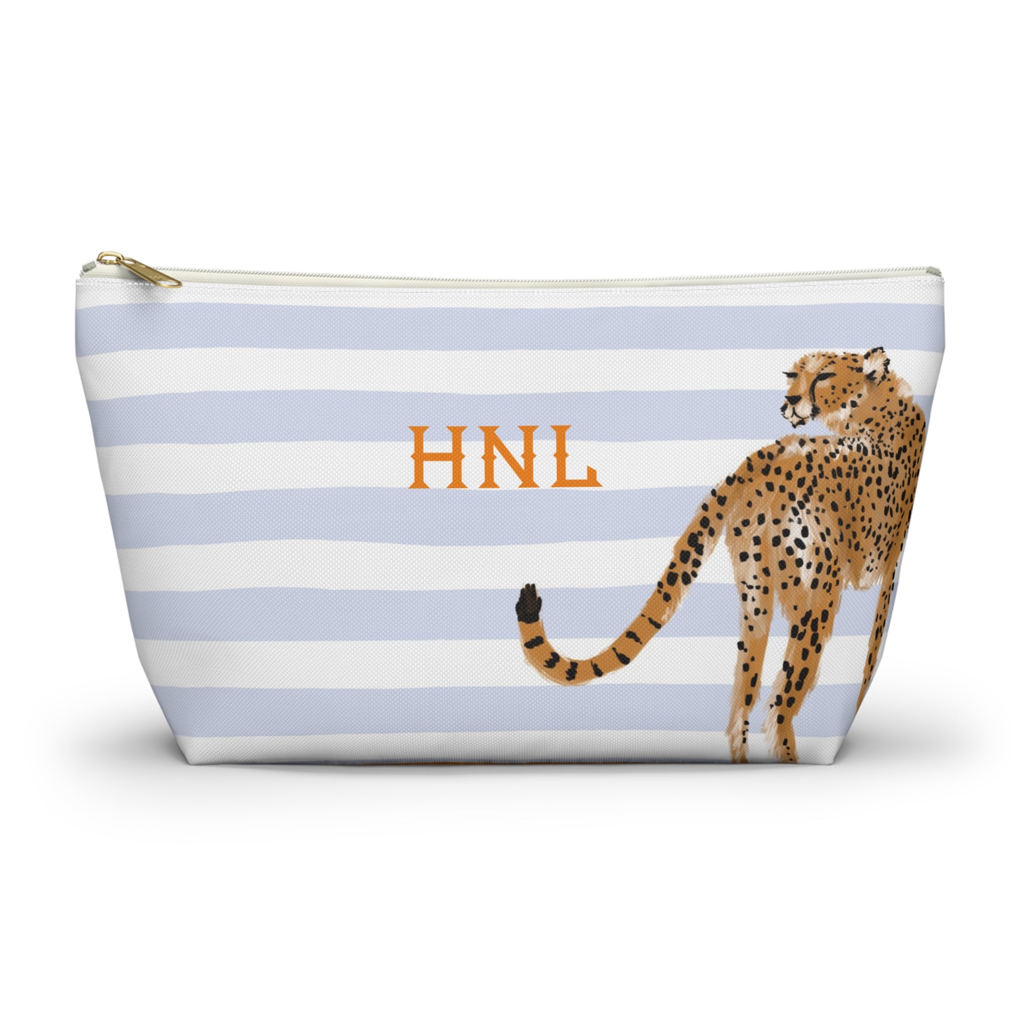 Preppy Cheetah (Blue) Monogrammed Mahjong Tile Pouch
