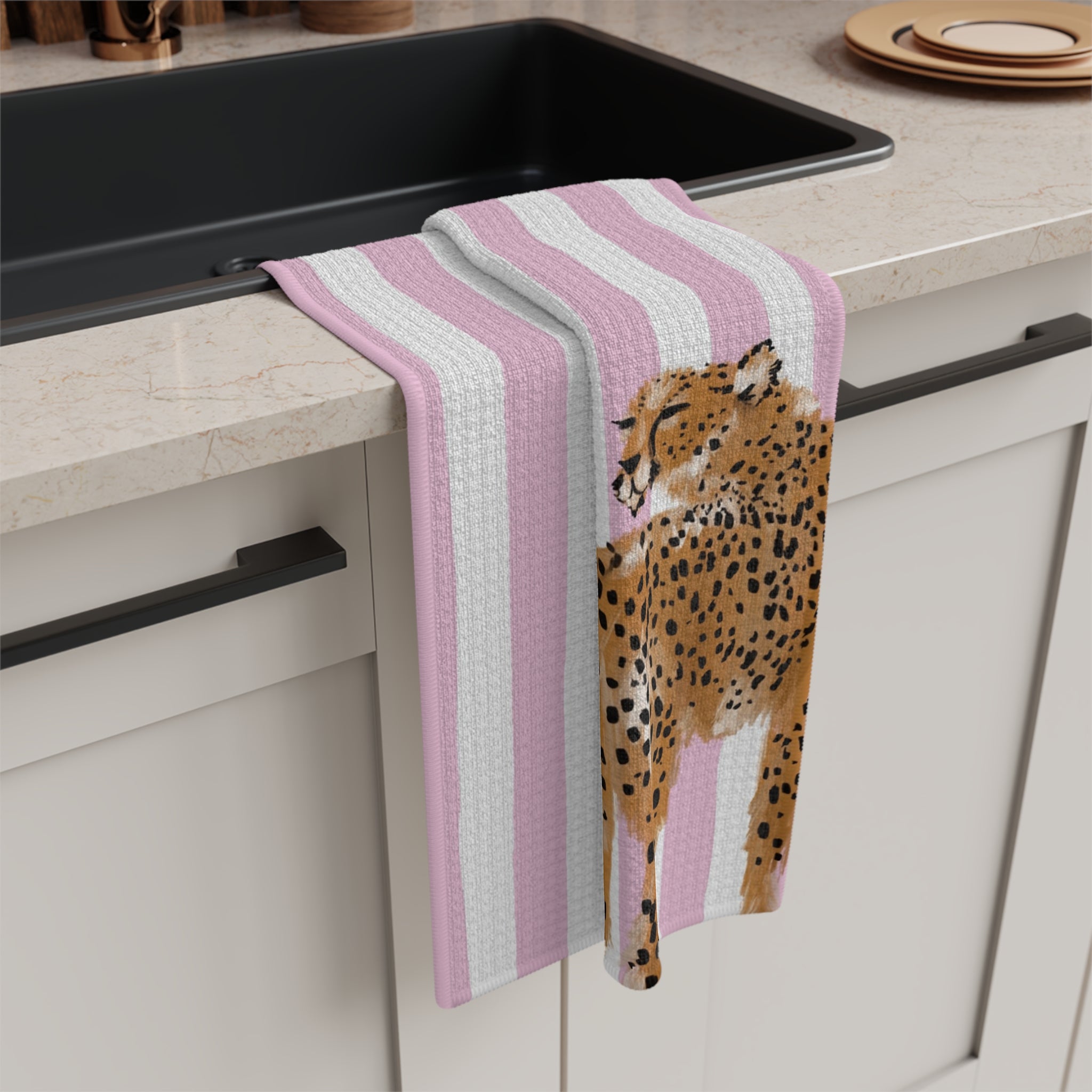 Preppy Cheetah (Pink) Monogrammed Microfiber Kitchen Towel
