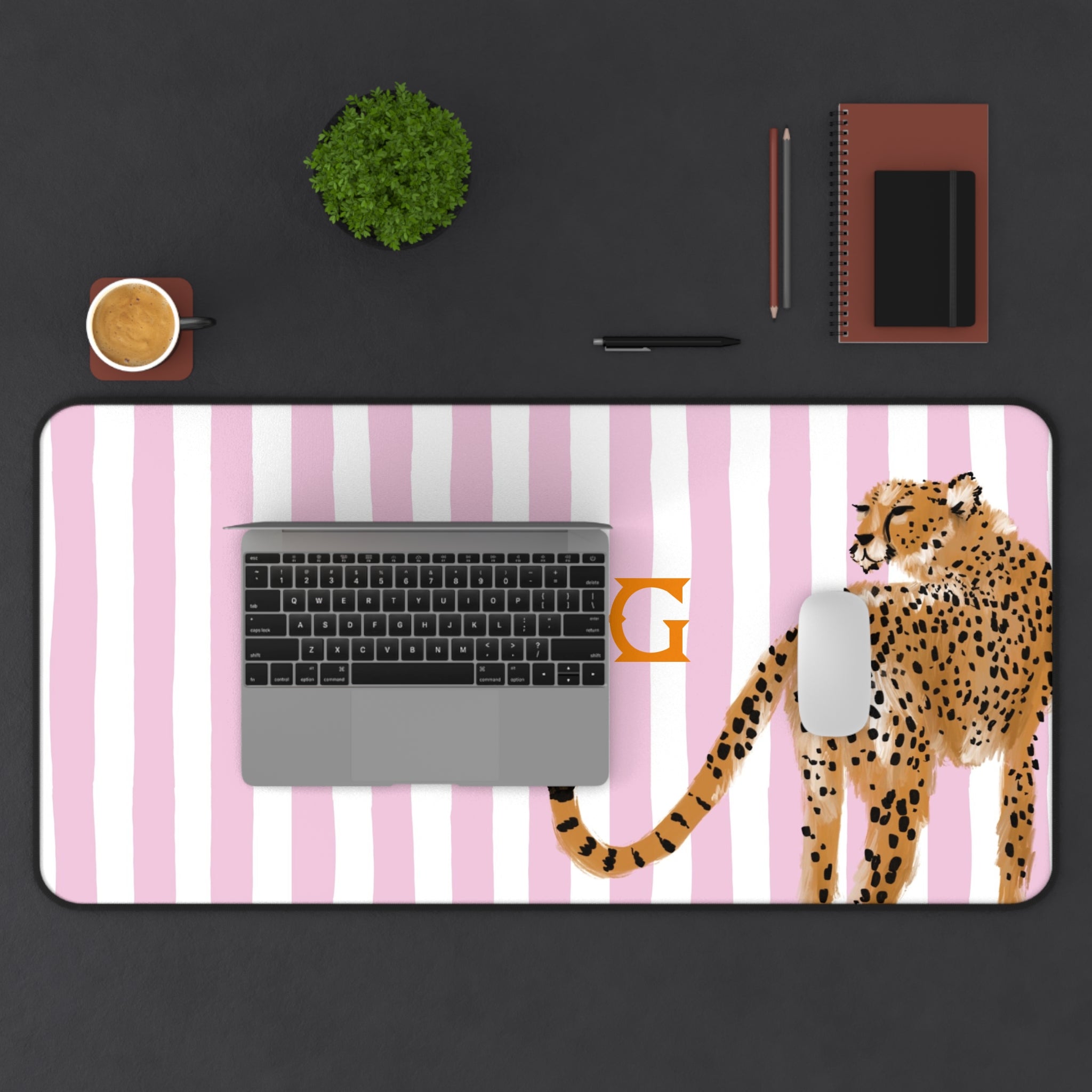 Preppy Cheetah (Pink) Monogrammed Desk Mat