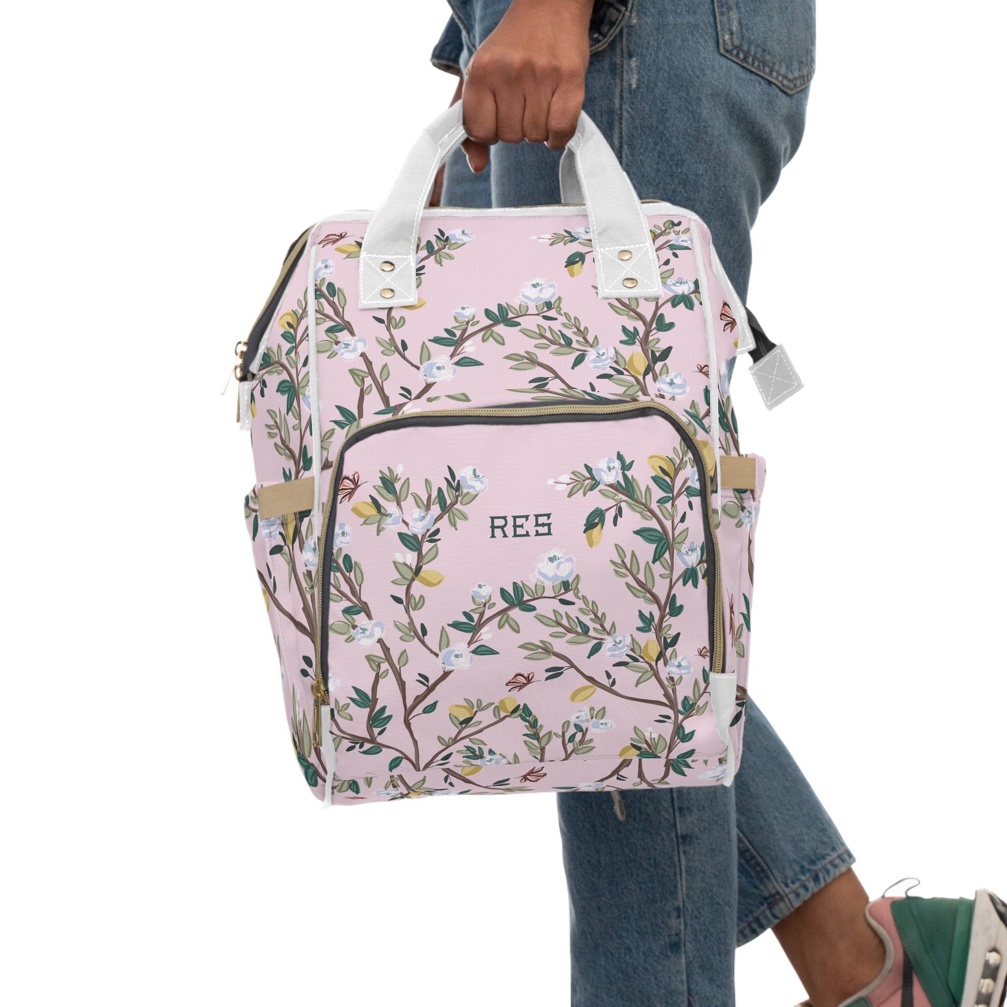 Blossom Garden Monogrammed Nylon Waterproof Diaper Backpack
